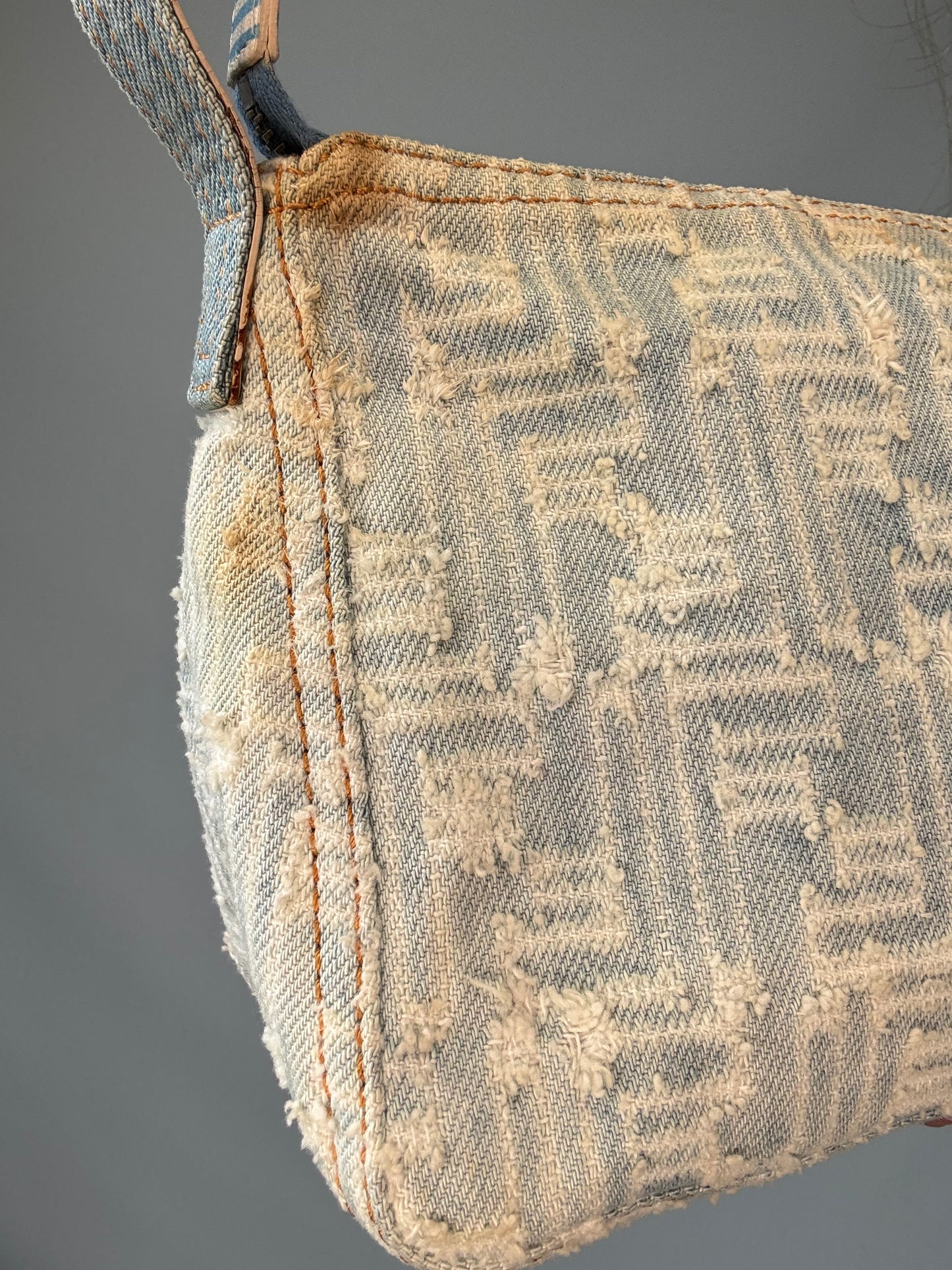 Fendi Jacquard Denim Zucca Baguette - Vintage front left side