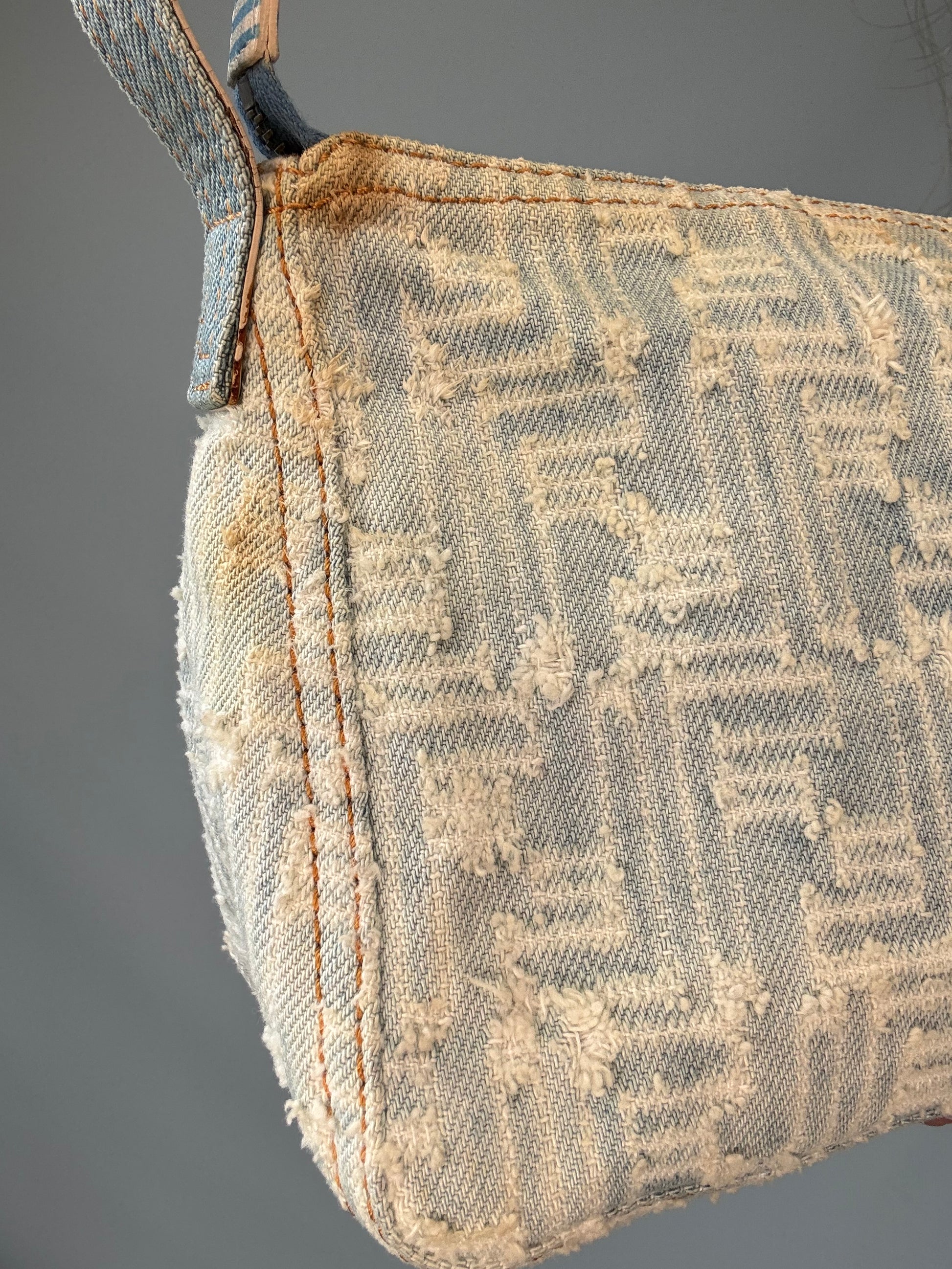 Fendi Jacquard Denim Zucca Baguette - Vintage front left side