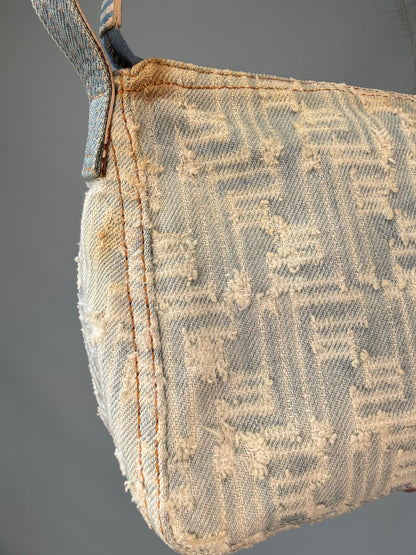 Fendi Jacquard Denim Zucca Baguette - Vintage front left side