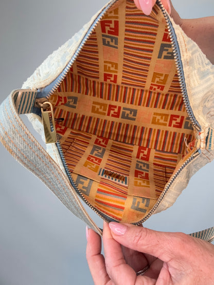Fendi Jacquard Denim Zucca Baguette - Vintage handbag interior