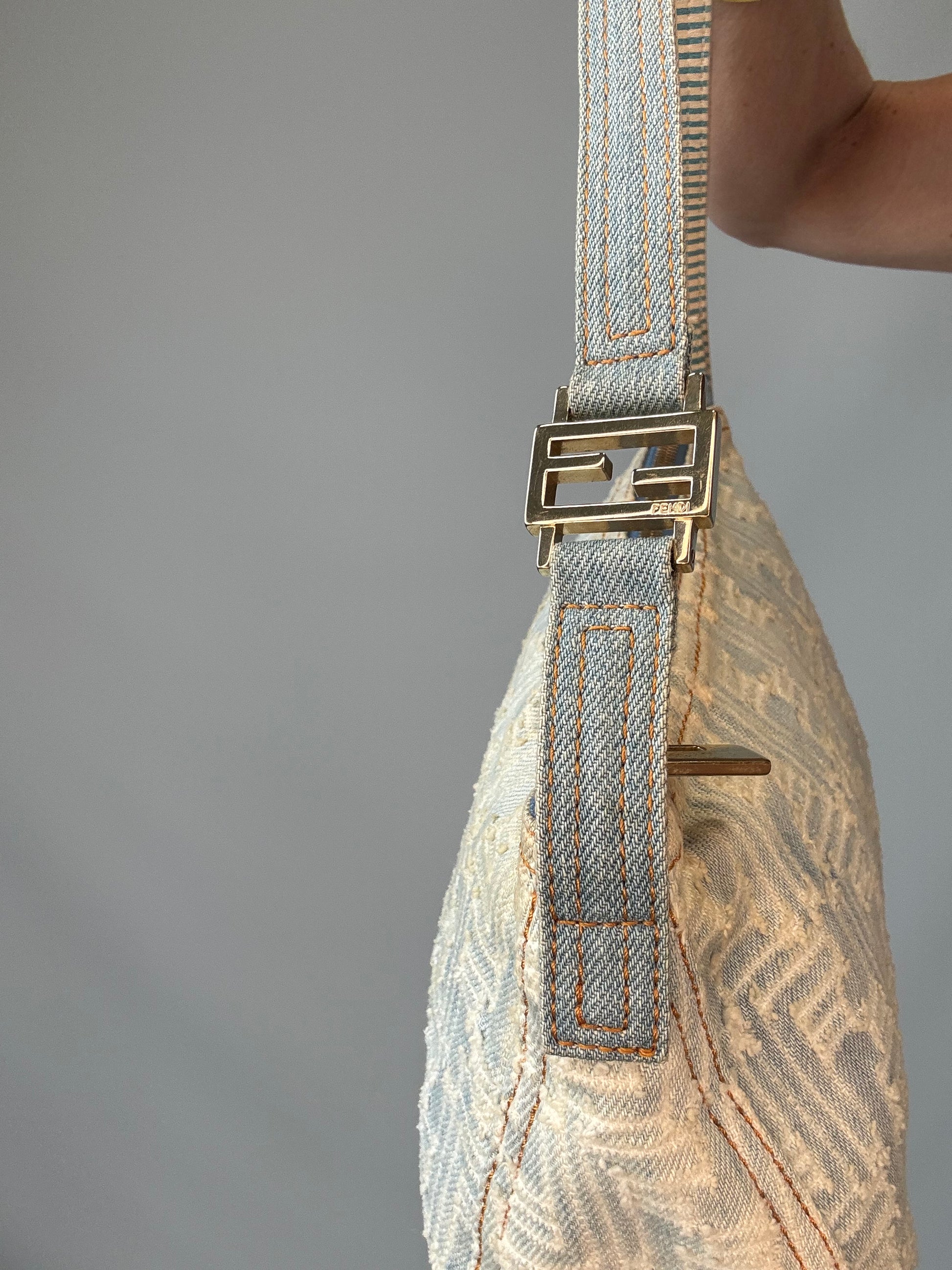 Fendi Jacquard Denim Zucca Baguette - Vintage left side strap