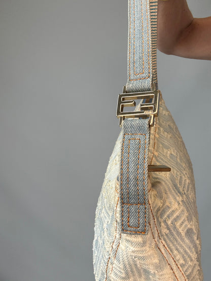 Fendi Jacquard Denim Zucca Baguette - Vintage left side strap
