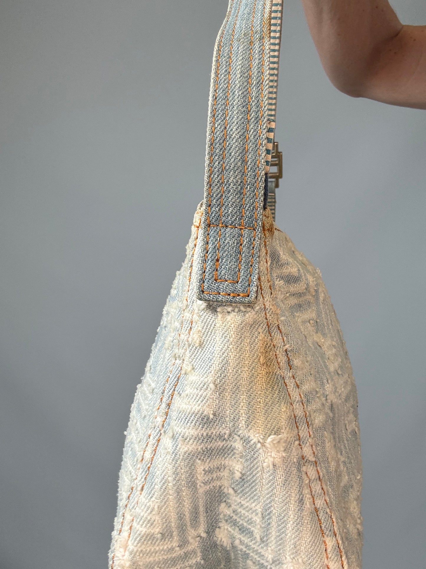 Fendi Jacquard Denim Zucca Baguette - Vintage right side strap