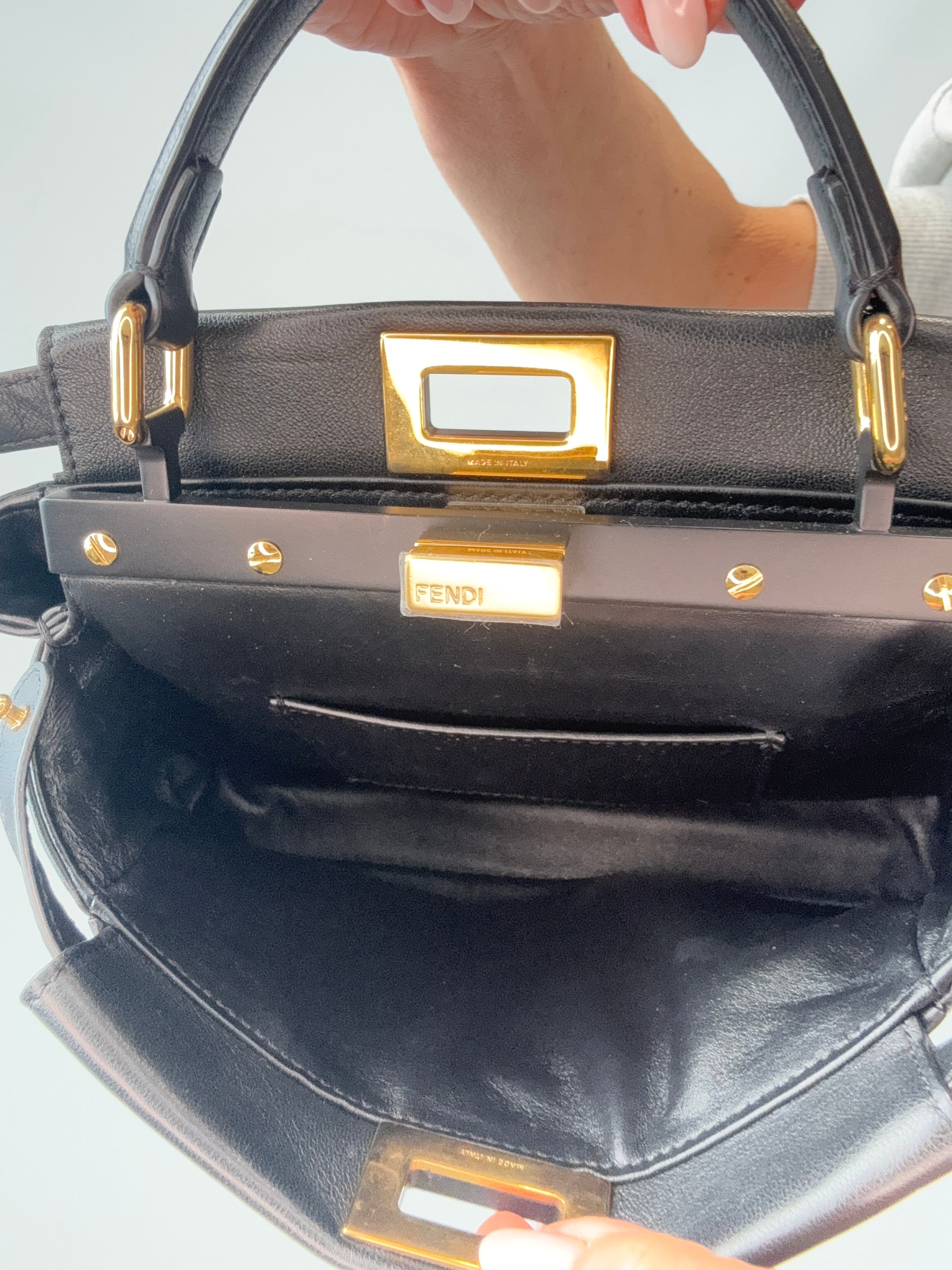 Fendi Monster Eyes Mini Peekaboo Satchel in Black interior back section