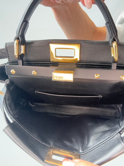 Fendi Monster Eyes Mini Peekaboo Satchel in Black interior back section