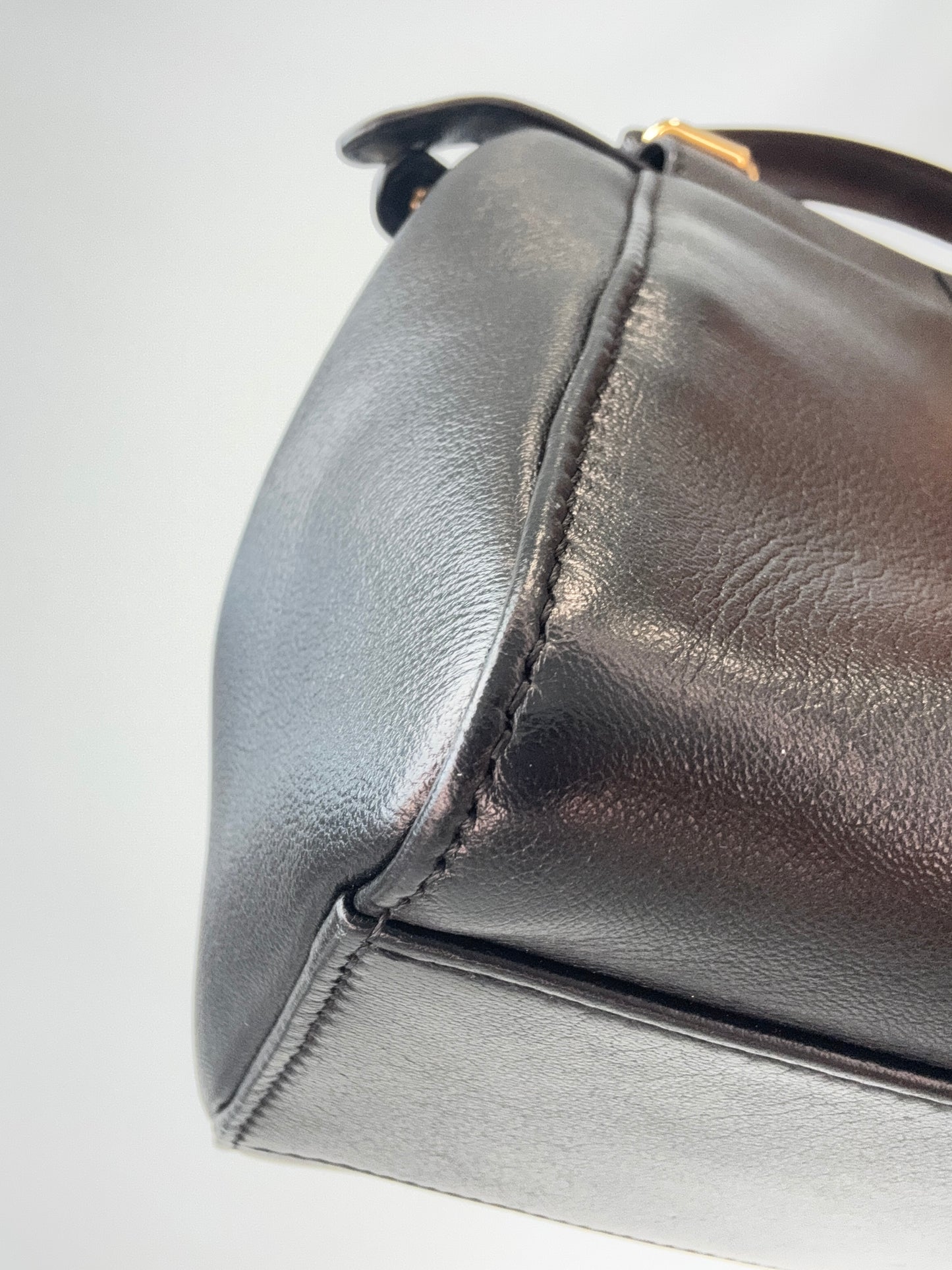 Fendi Monster Eyes Mini Peekaboo Satchel in Black back left bottom corner