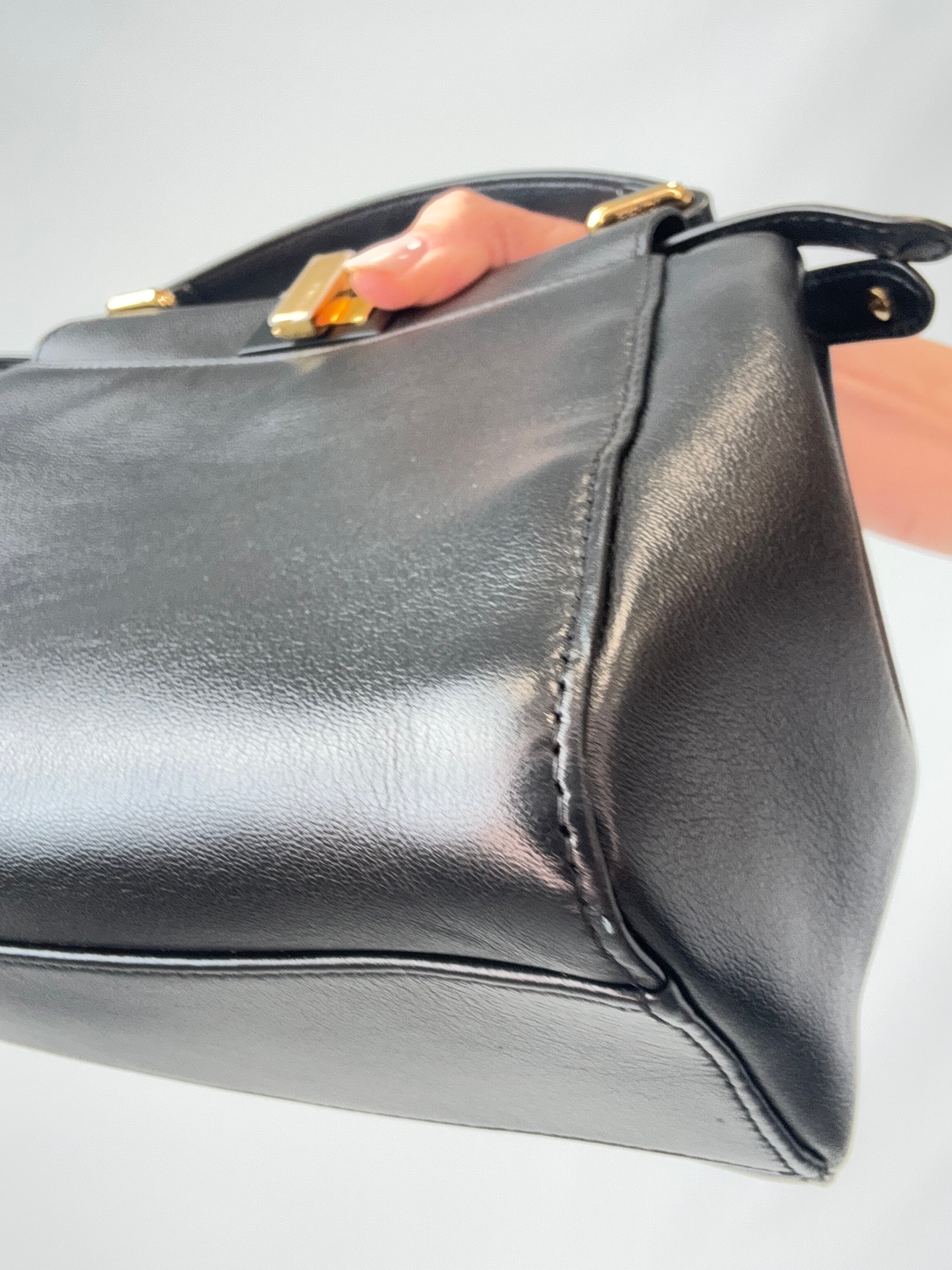 Fendi Monster Eyes Mini Peekaboo Satchel in Black back right bottom corner