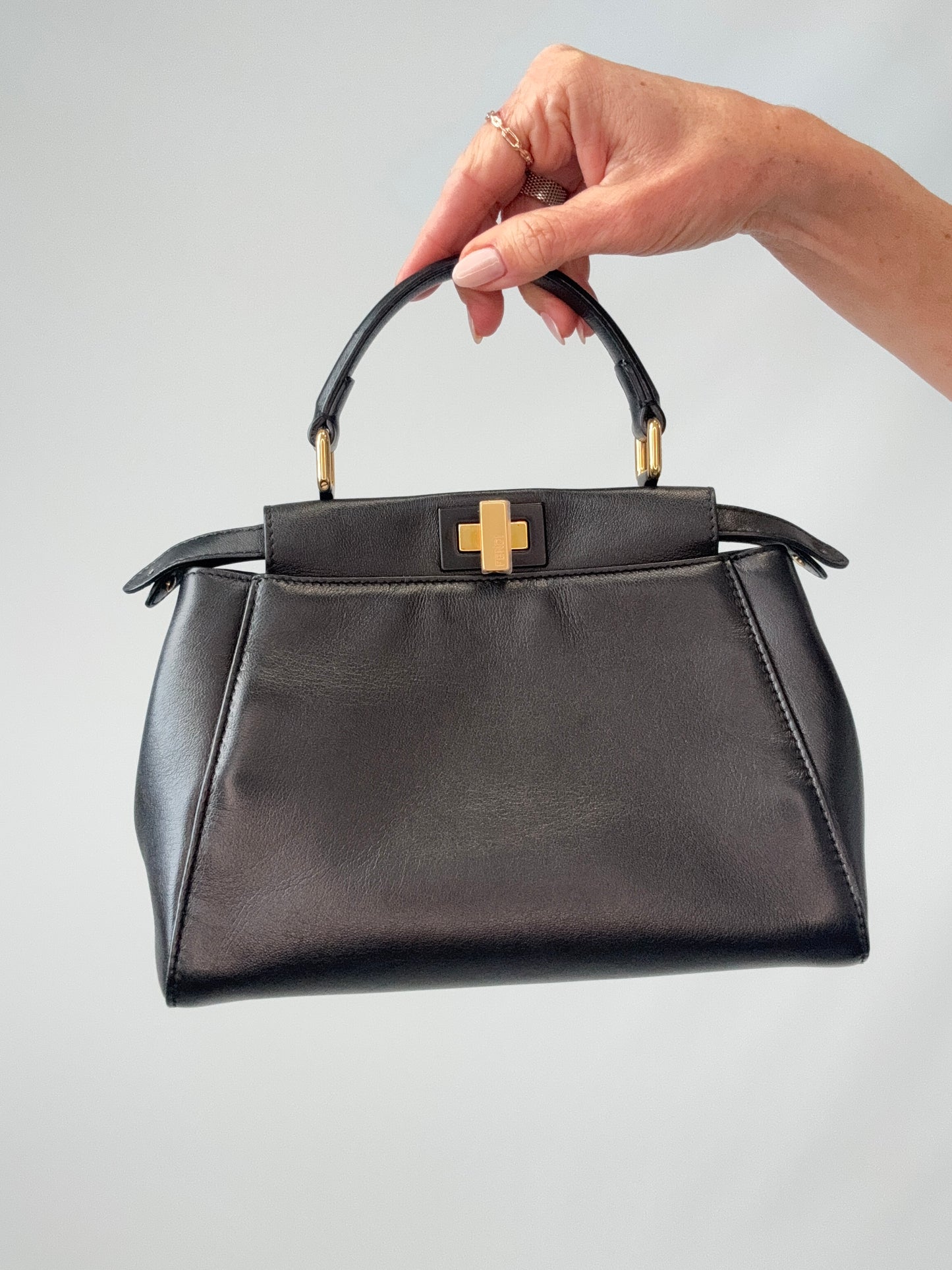 Fendi Monster Eyes Mini Peekaboo Satchel in Black back of handbag