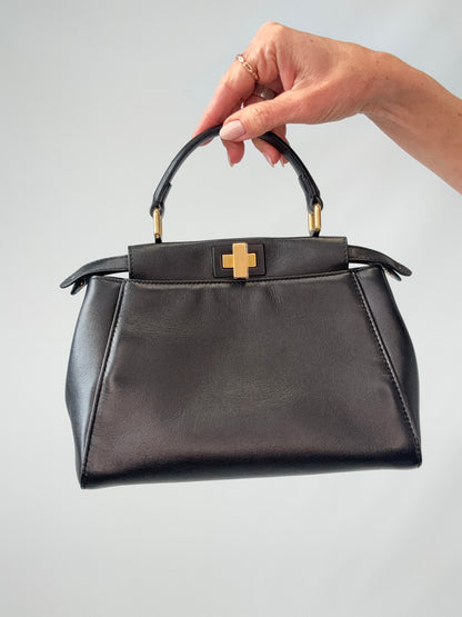 Fendi Monster Eyes Mini Peekaboo Satchel in Black back of handbag