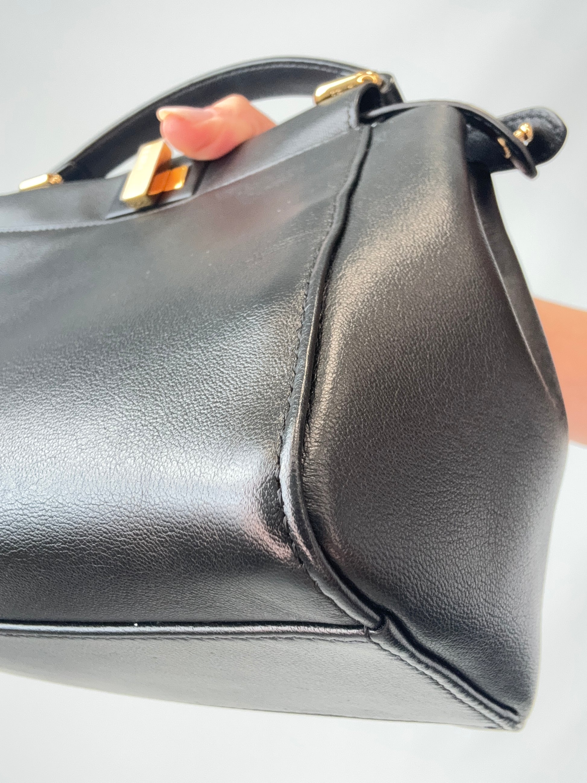 Fendi Monster Eyes Mini Peekaboo Satchel in Black front right bottom corner