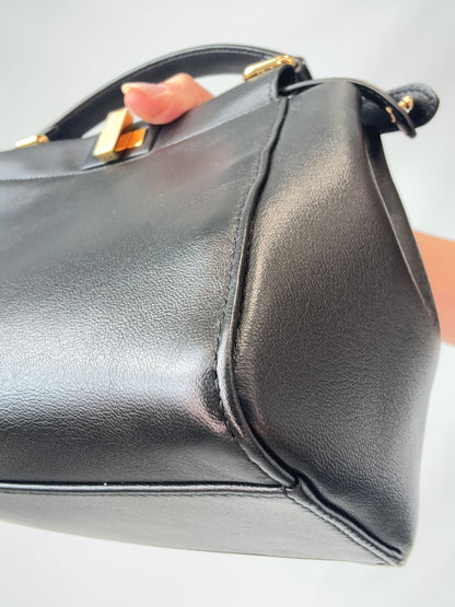 Fendi Monster Eyes Mini Peekaboo Satchel in Black front right bottom corner