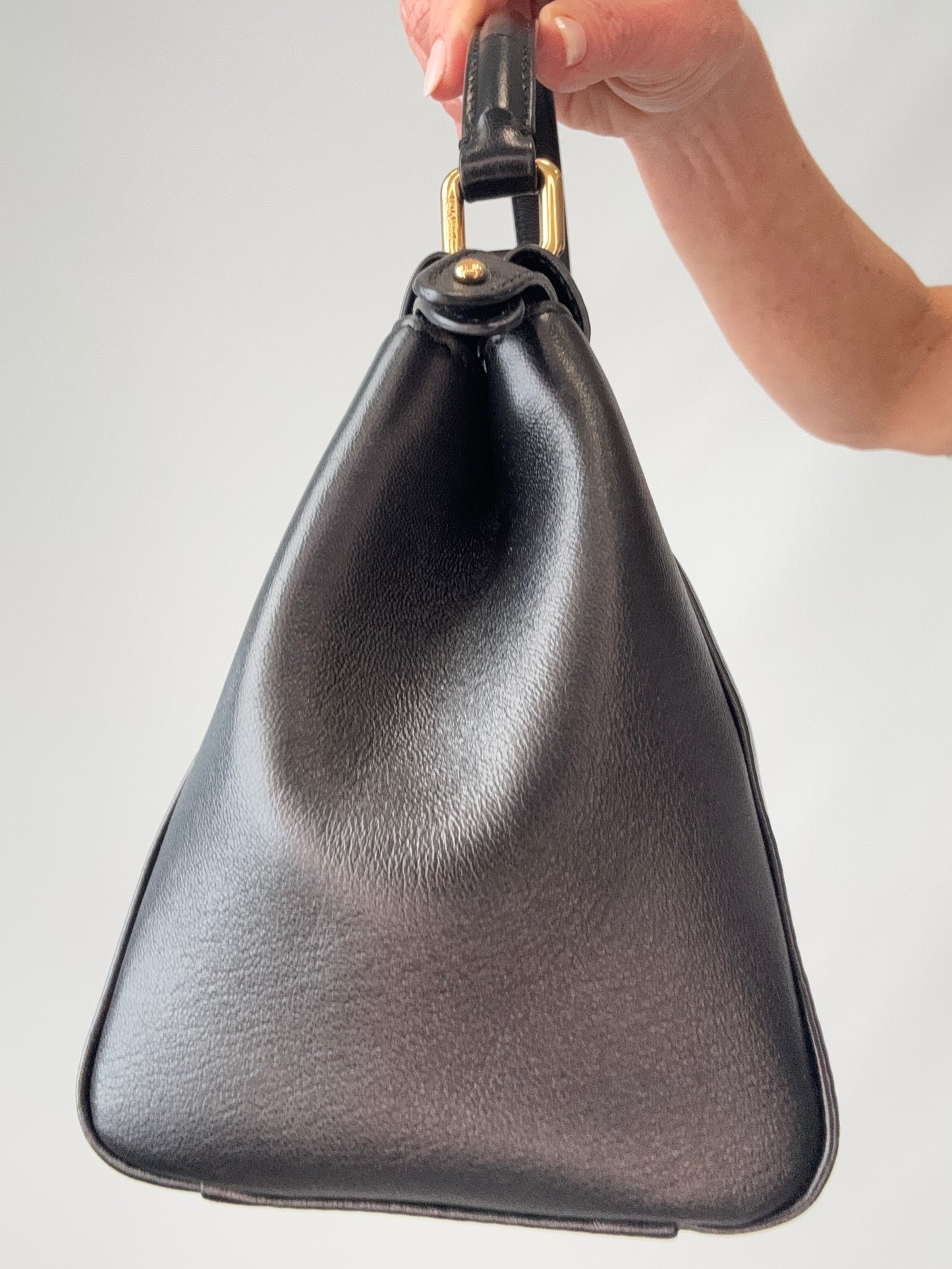 Fendi Monster Eyes Mini Peekaboo Satchel in Black left side