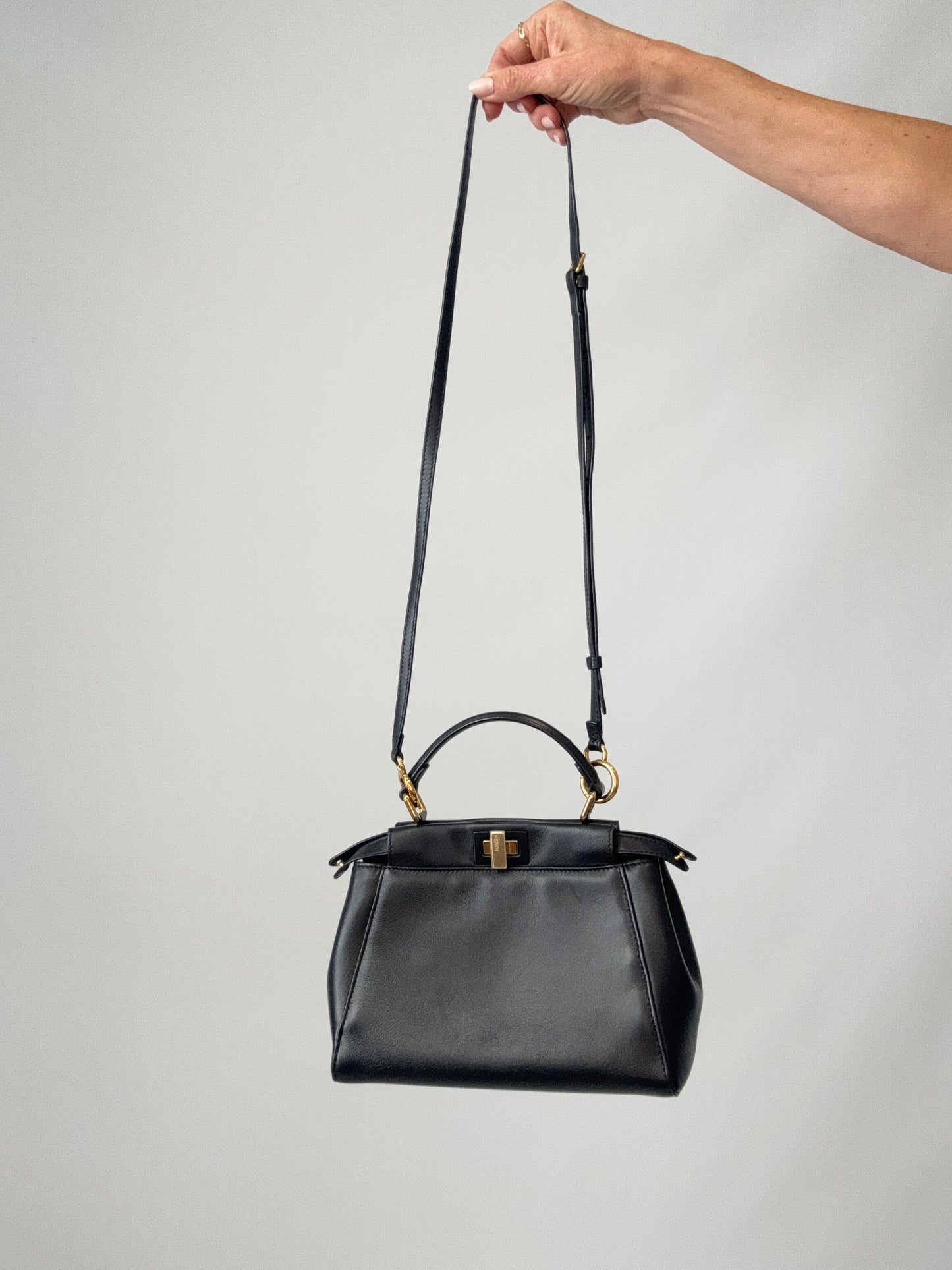Fendi Monster Eyes Mini Peekaboo Satchel in Black