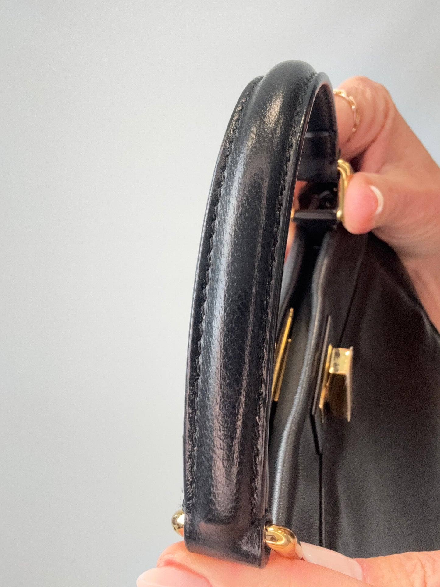 Fendi Monster Eyes Mini Peekaboo Satchel in Black top handle other side