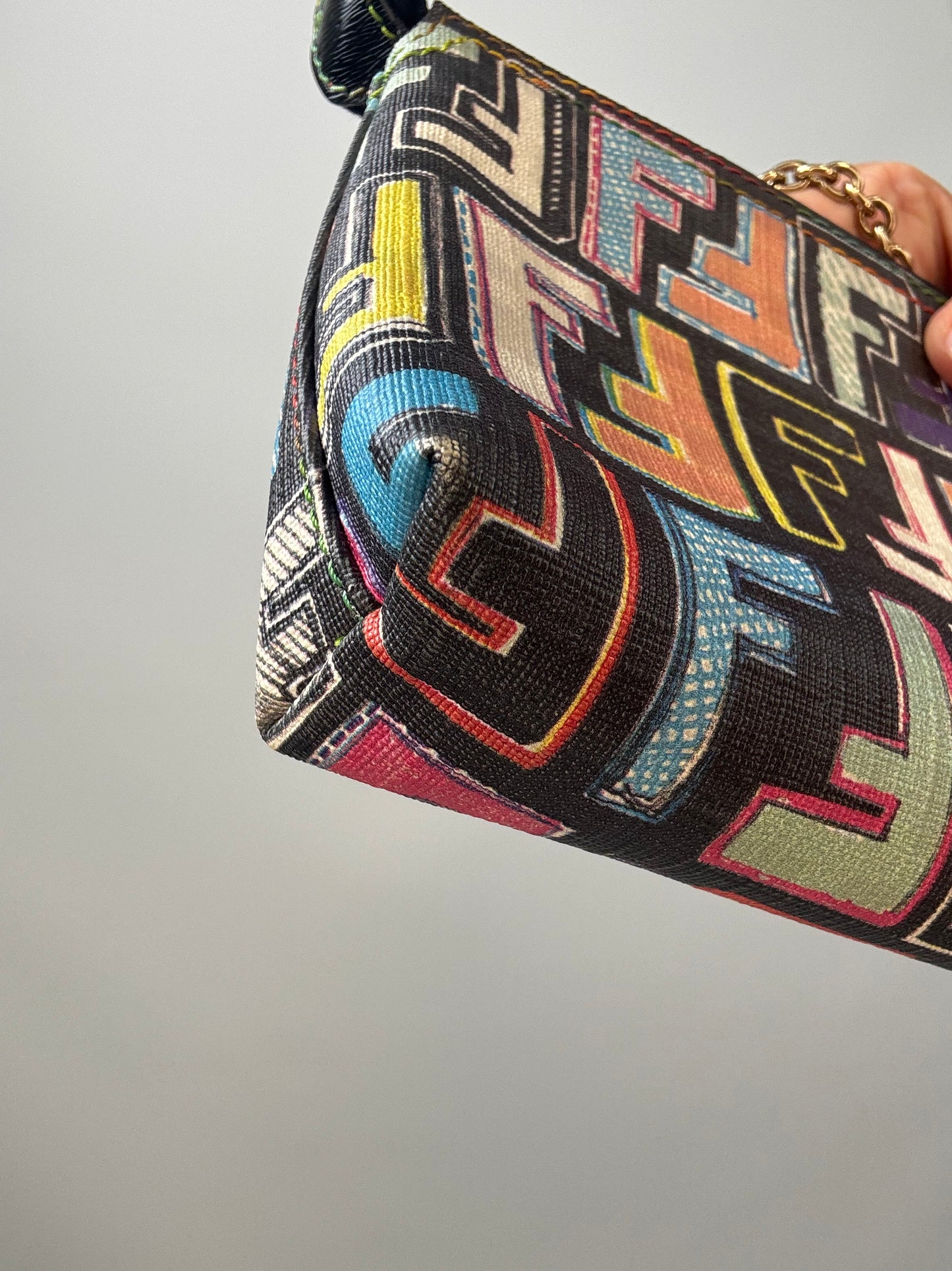 Fendi Multi Colored Baguette Pouch front left bottom corner