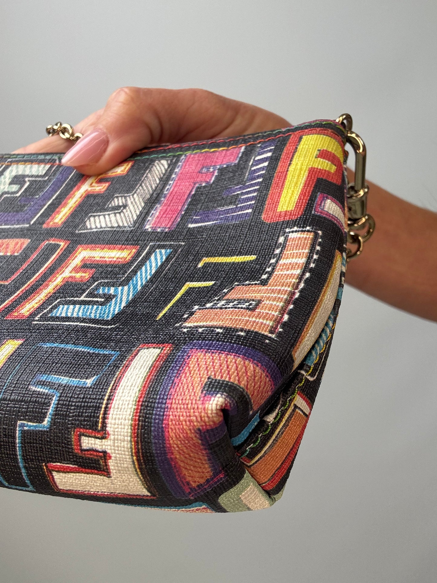 Fendi Multi Colored Baguette Pouch front right bottom corner