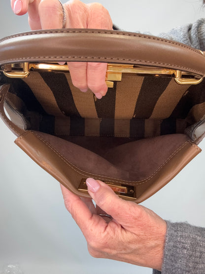 Fendi Peekaboo Two-Way Calfskin Leather Handbag - Brown back interior section