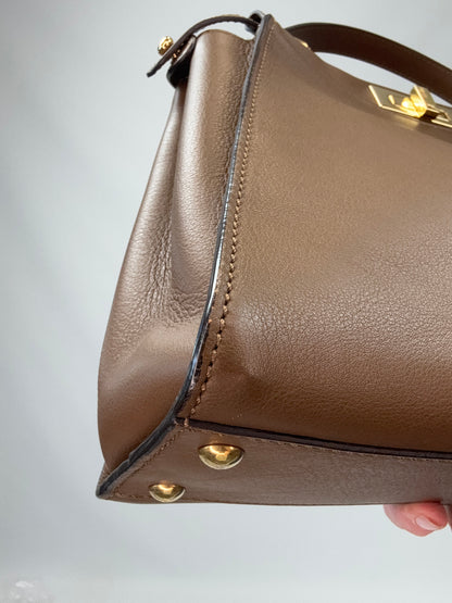 Fendi Peekaboo Two-Way Calfskin Leather Handbag - Brown back left bottom corner