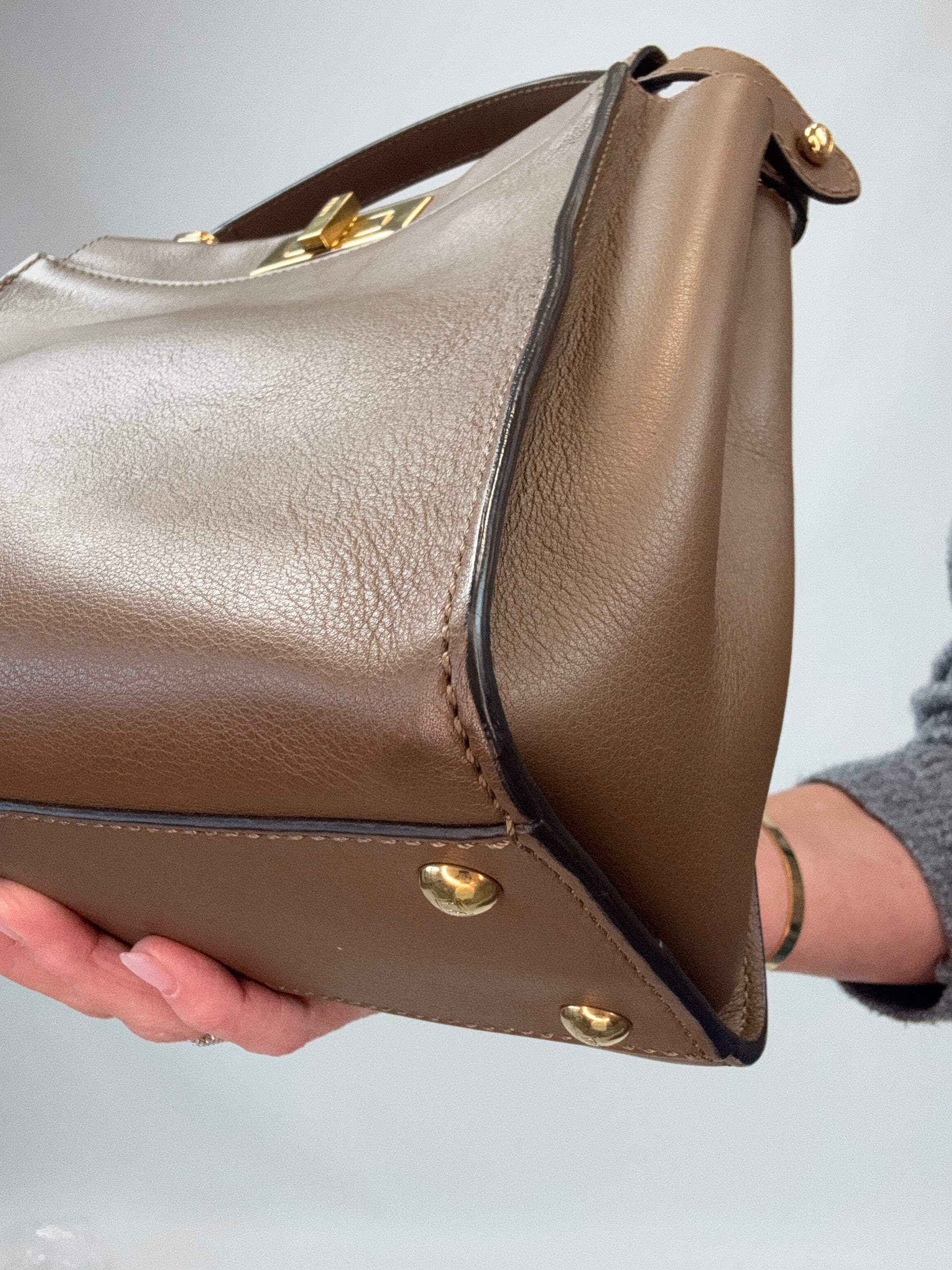 Fendi Peekaboo Two-Way Calfskin Leather Handbag - Brown back right bottom corner