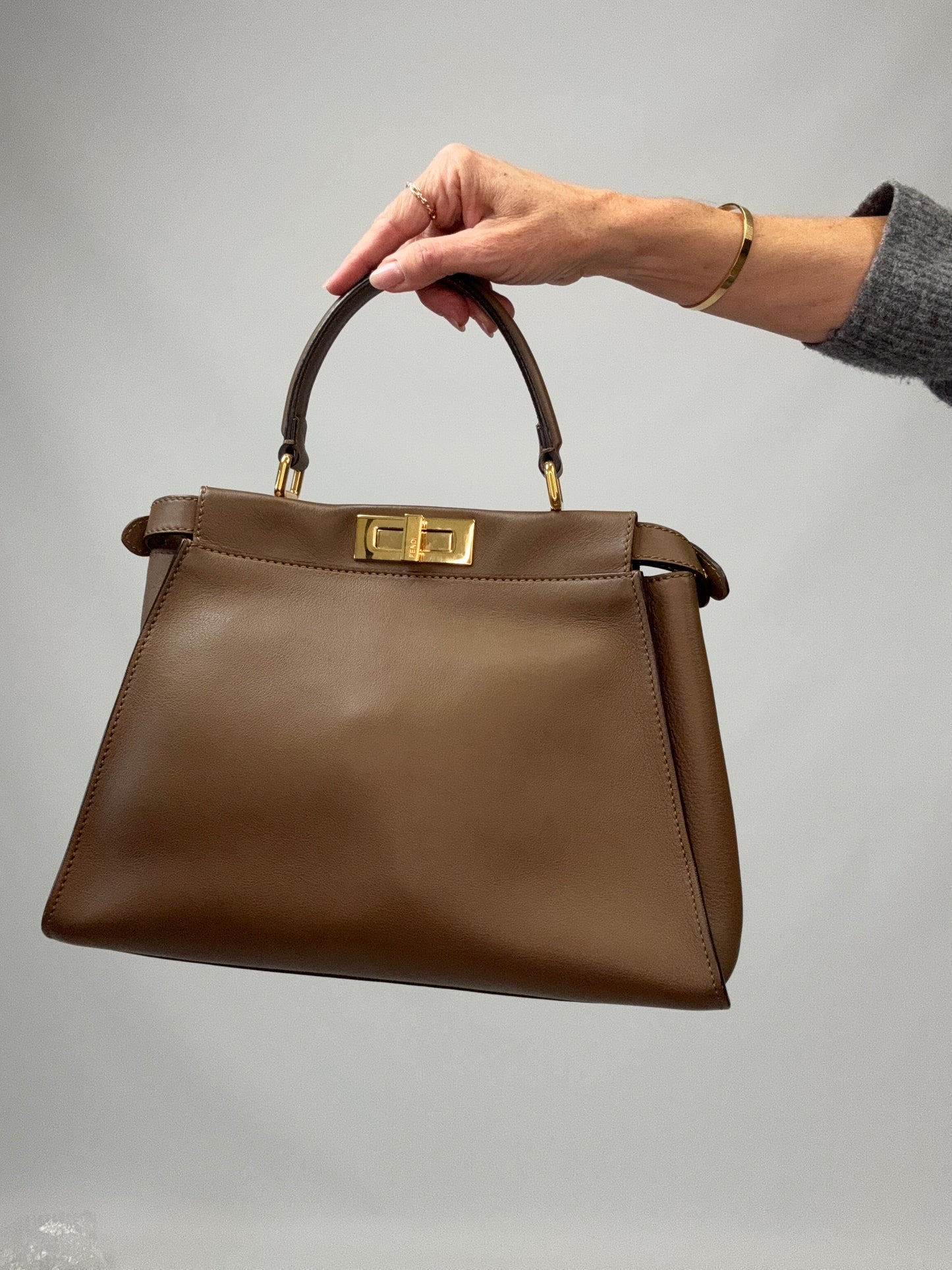 Fendi Peekaboo Two-Way Calfskin Leather Handbag - Brown back of handbag