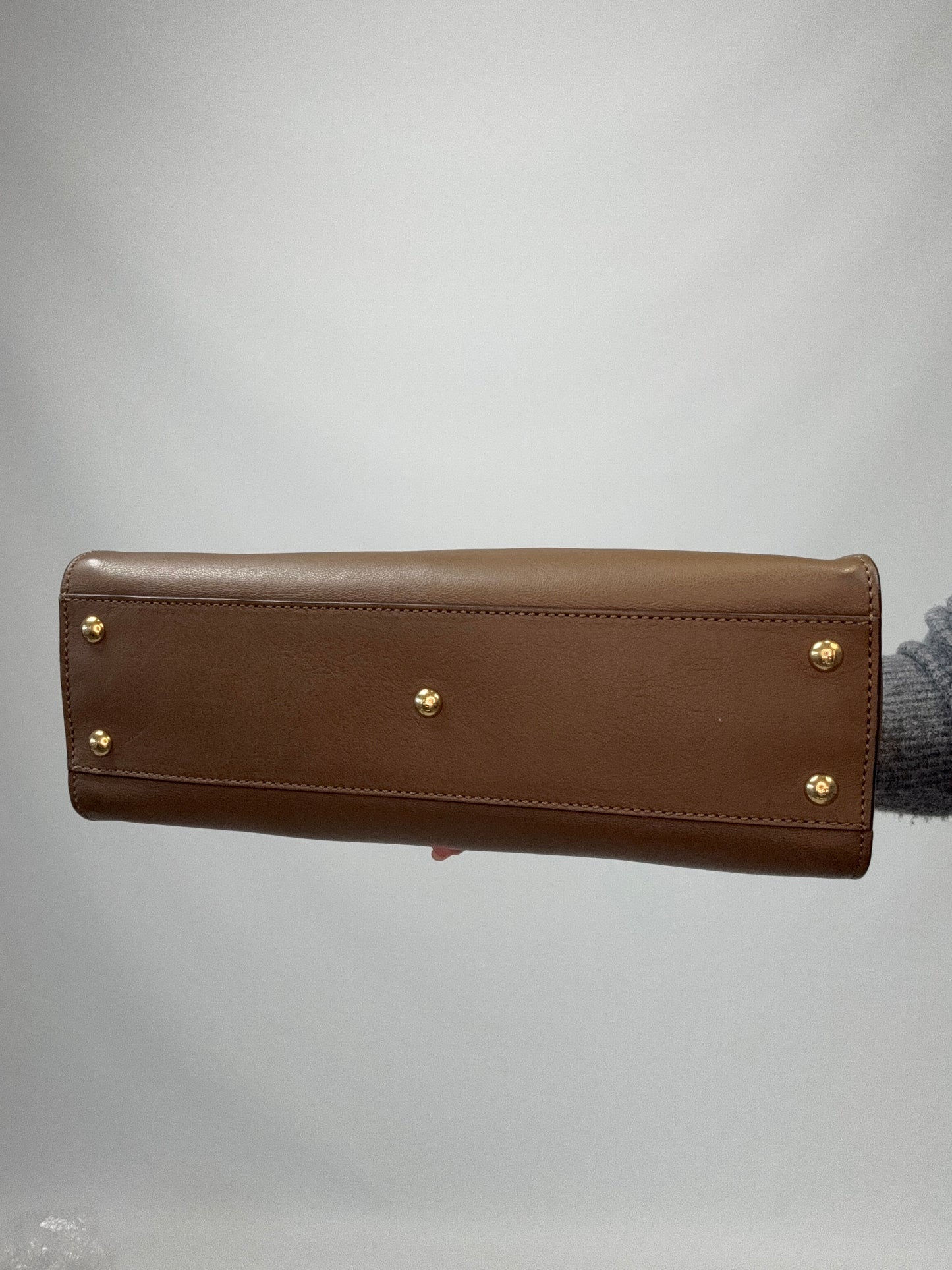 Fendi Peekaboo Two-Way Calfskin Leather Handbag - Brown bottom of handbag