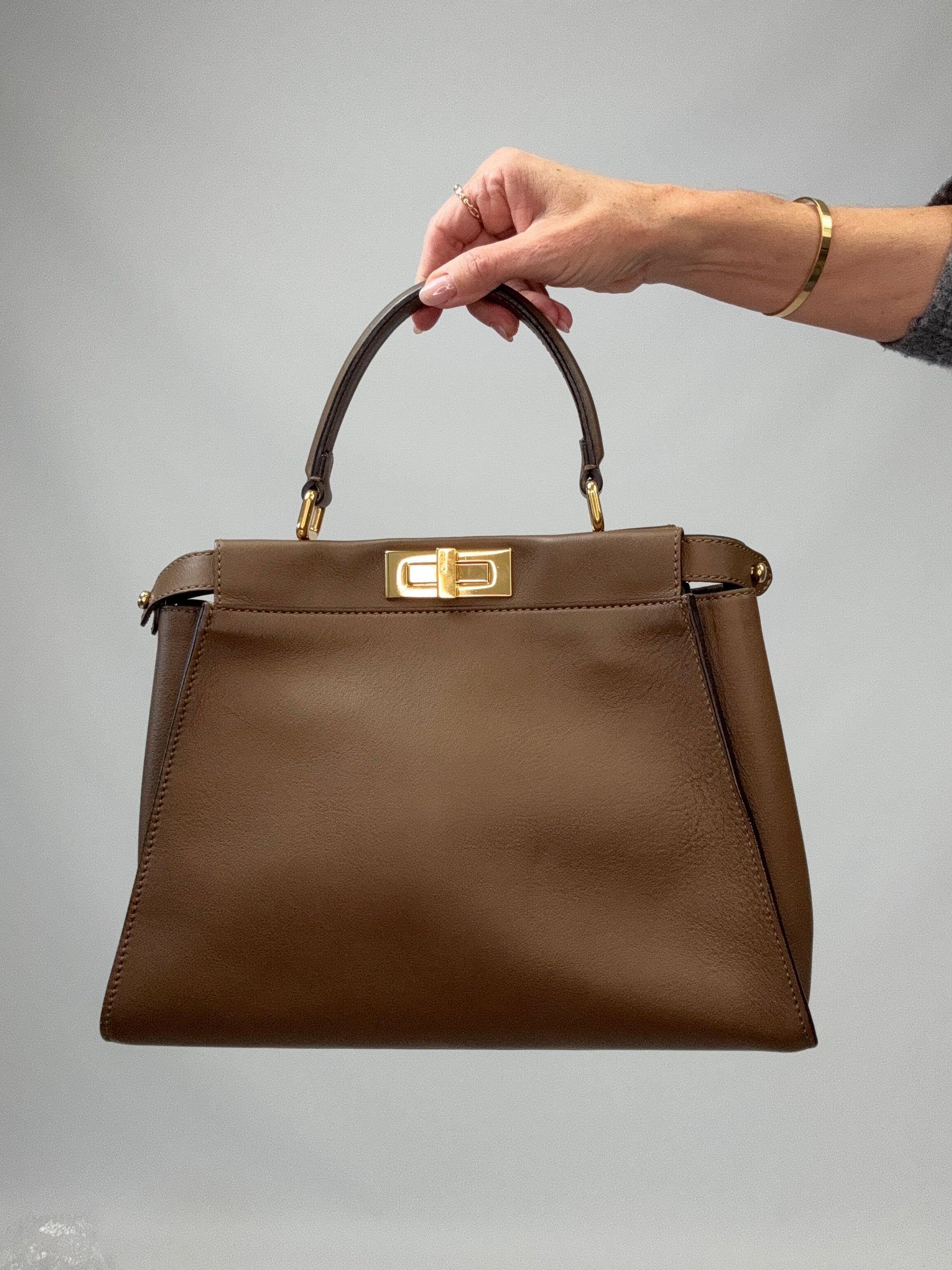Fendi Peekaboo Two-Way Calfskin Leather Handbag - Brown without shoulder strap