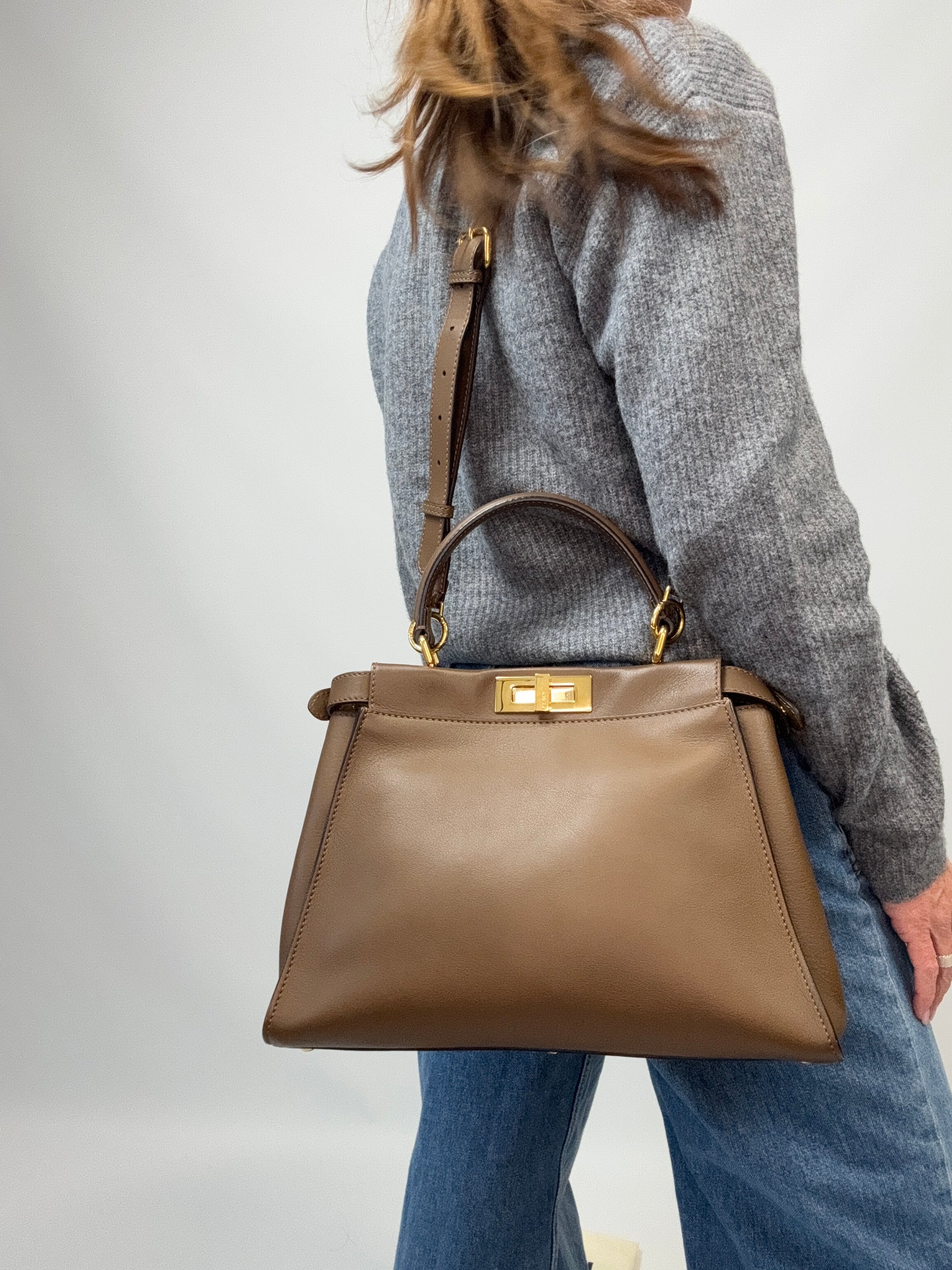 Fendi Peekaboo Two-Way Calfskin Leather Handbag - Brown modeled 3