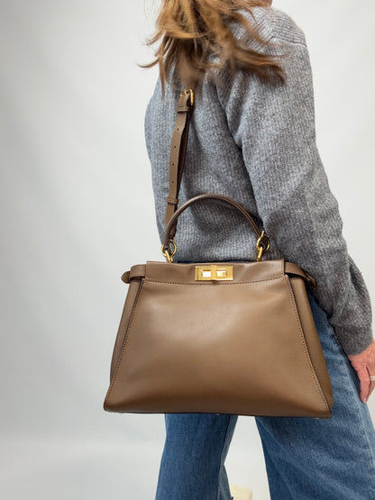 Fendi Peekaboo Two-Way Calfskin Leather Handbag - Brown modeled 3