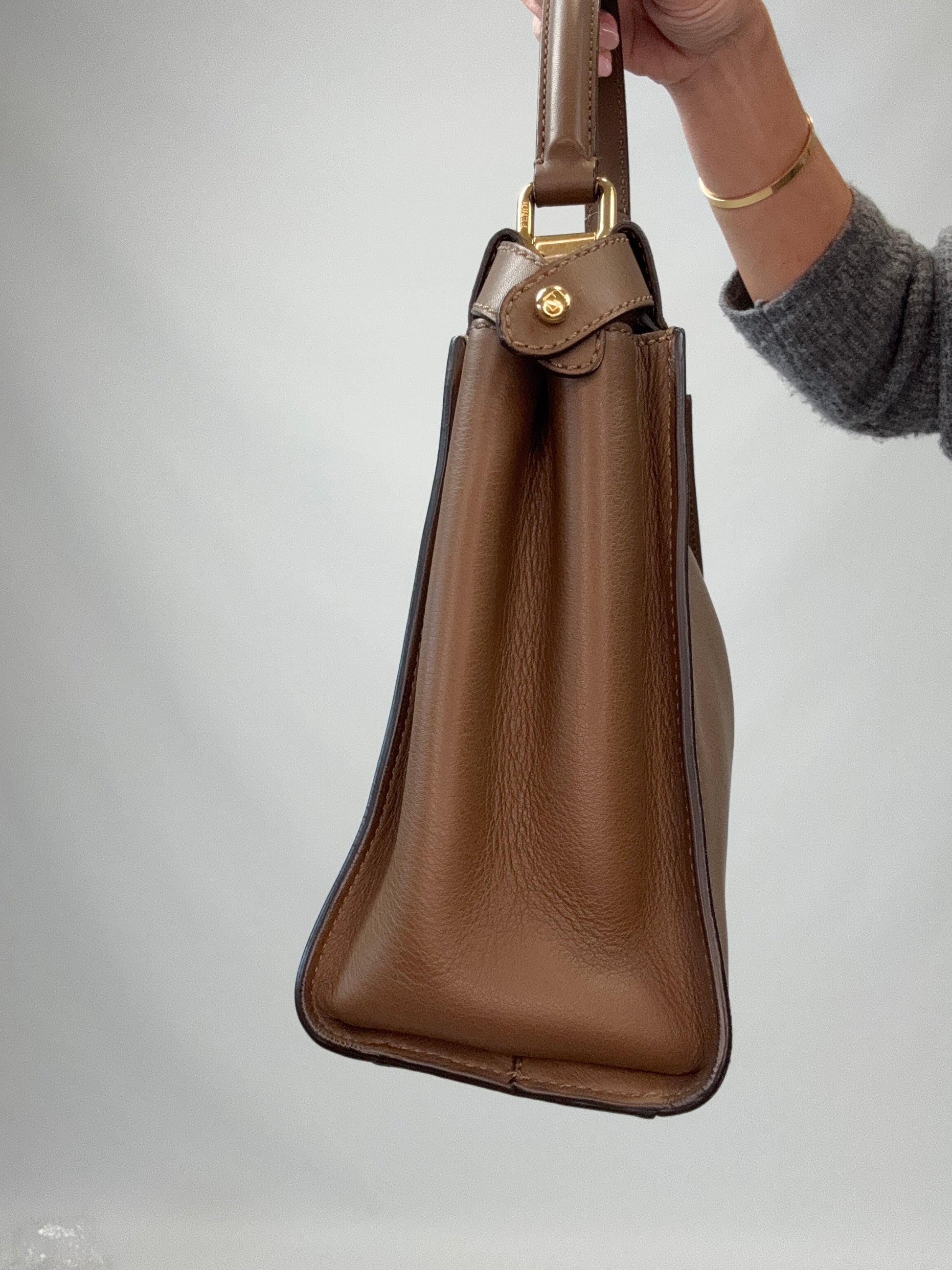 Fendi Peekaboo Two-Way Calfskin Leather Handbag - Brown right side of handbag