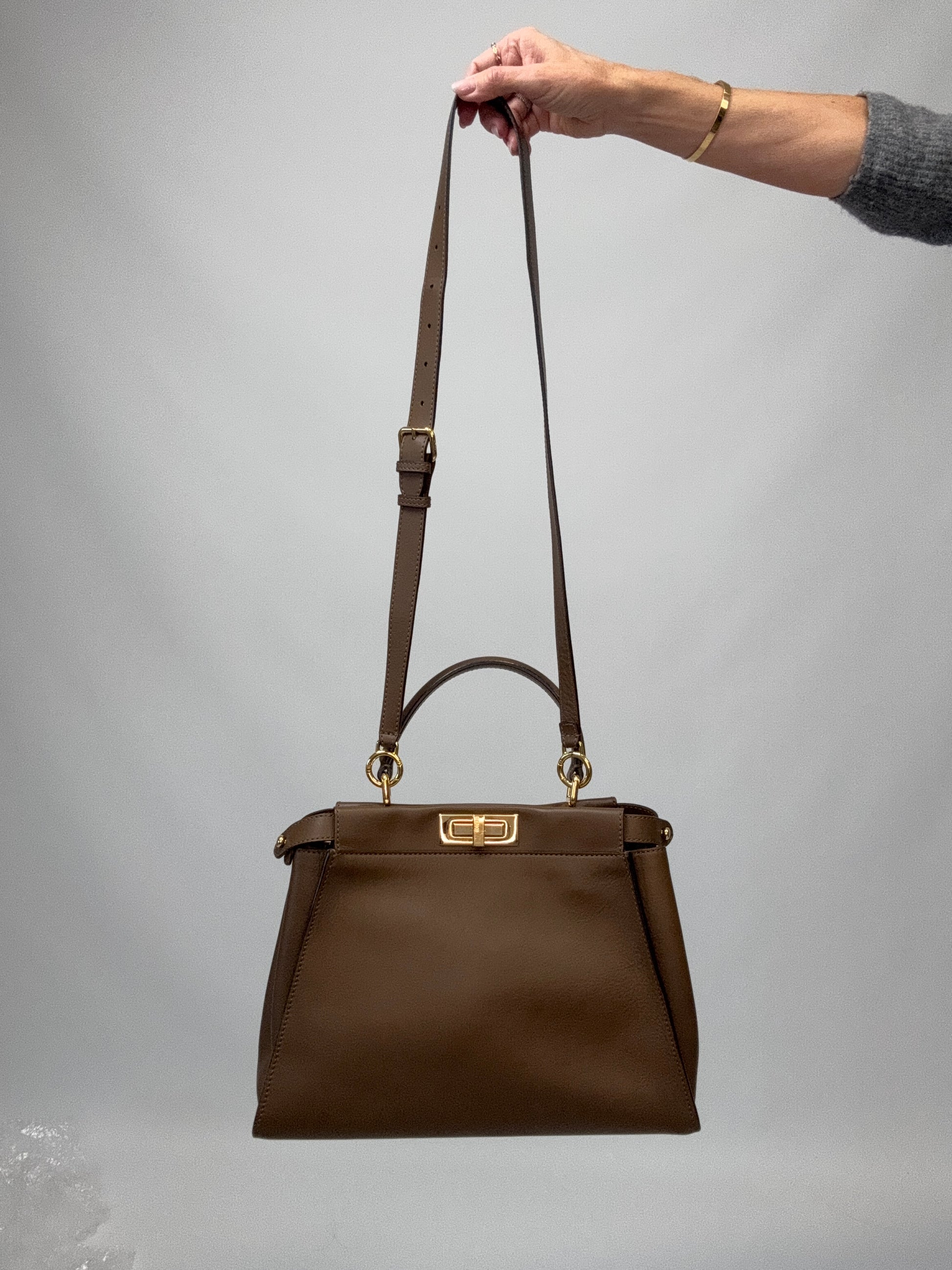 Fendi Peekaboo Two-Way Calfskin Leather Handbag - Brown