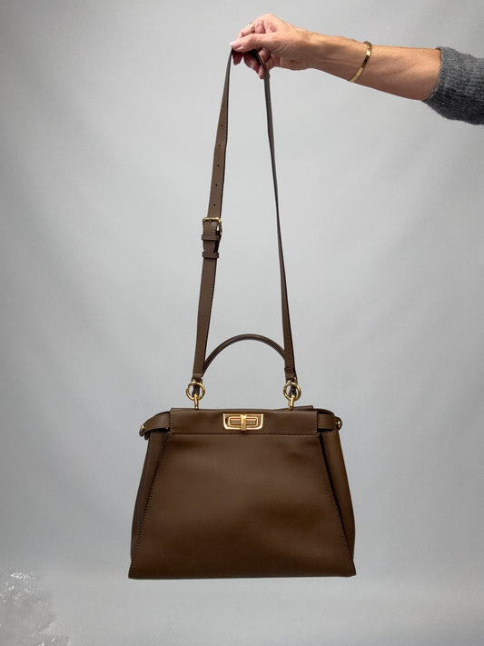 Fendi Peekaboo Two-Way Calfskin Leather Handbag - Brown