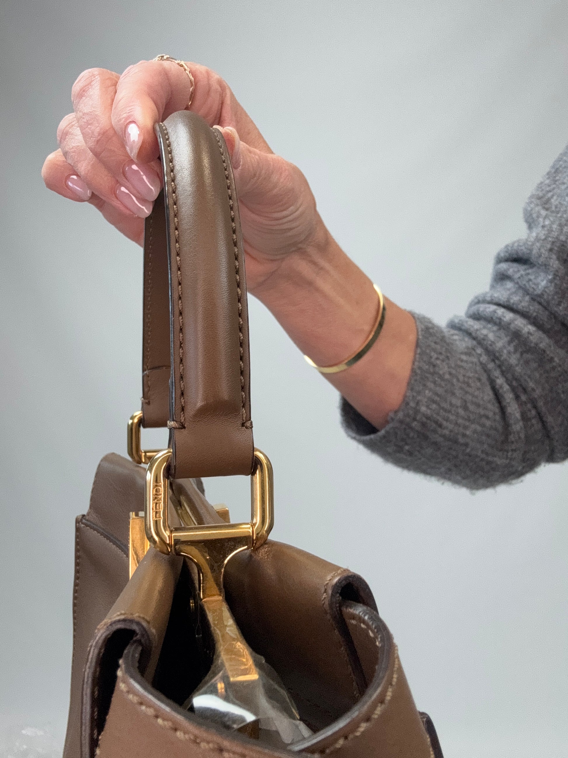 Fendi Peekaboo Two-Way Calfskin Leather Handbag - Brown right side top handle