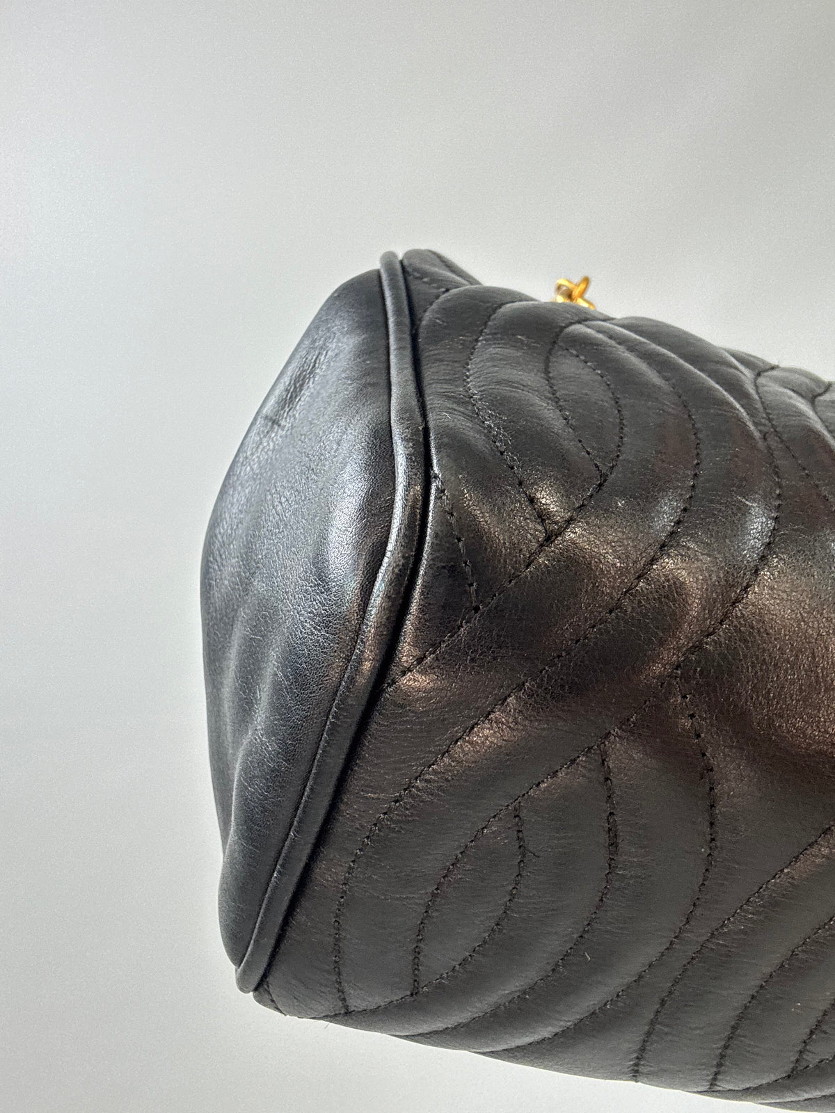 Fendi Quilted Black Leather Pasta Bag back left bottom corner