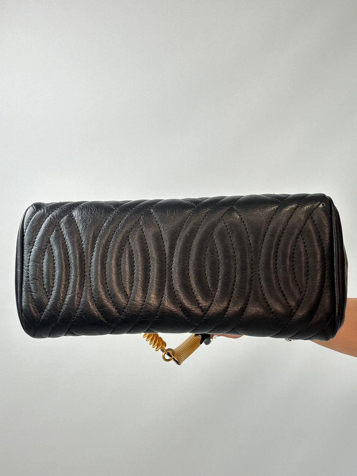 Fendi Quilted Black Leather Pasta Bag bottom