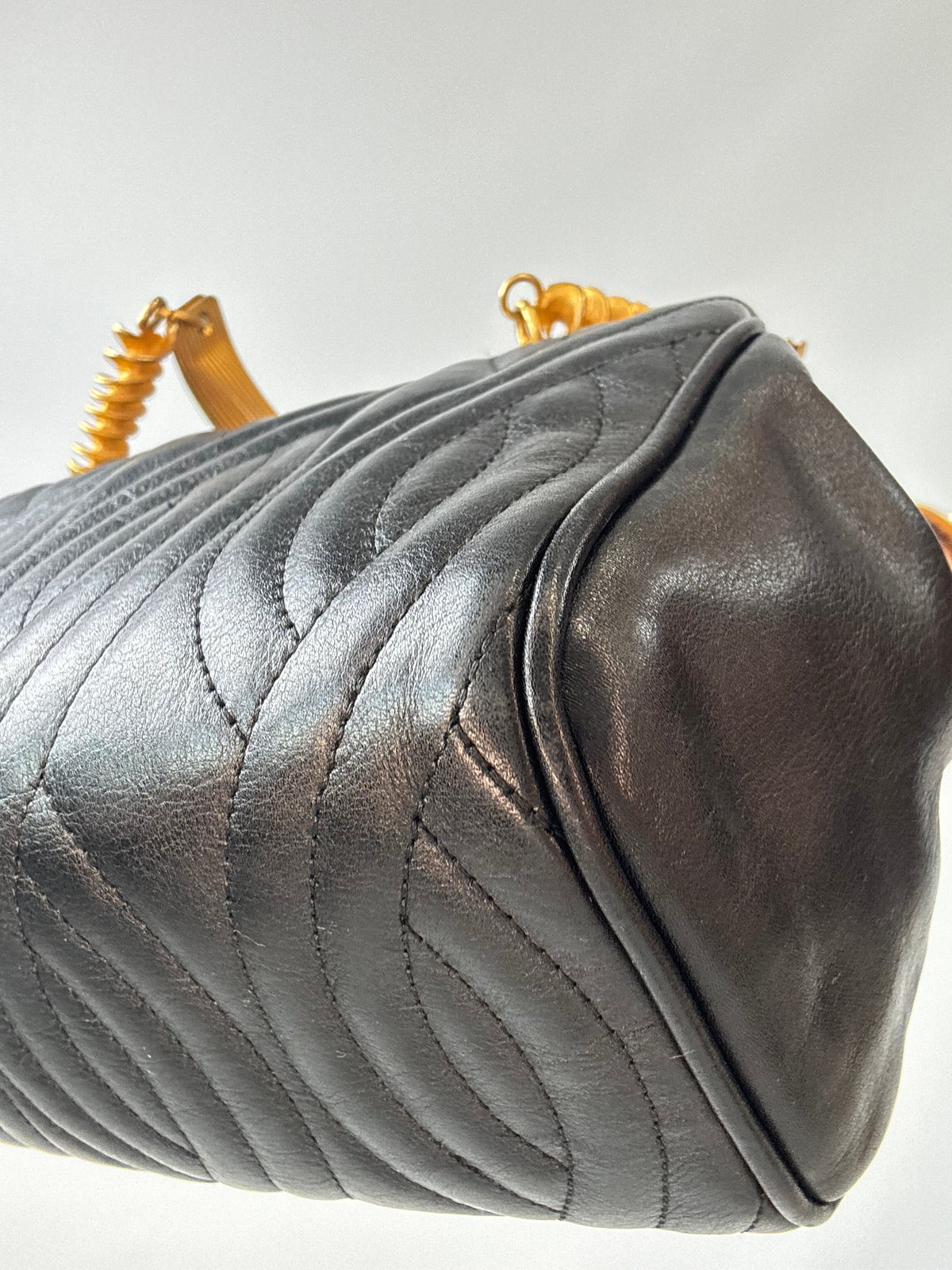 Fendi Quilted Black Leather Pasta Bag front right bottom corner