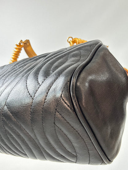 Fendi Quilted Black Leather Pasta Bag front right bottom corner