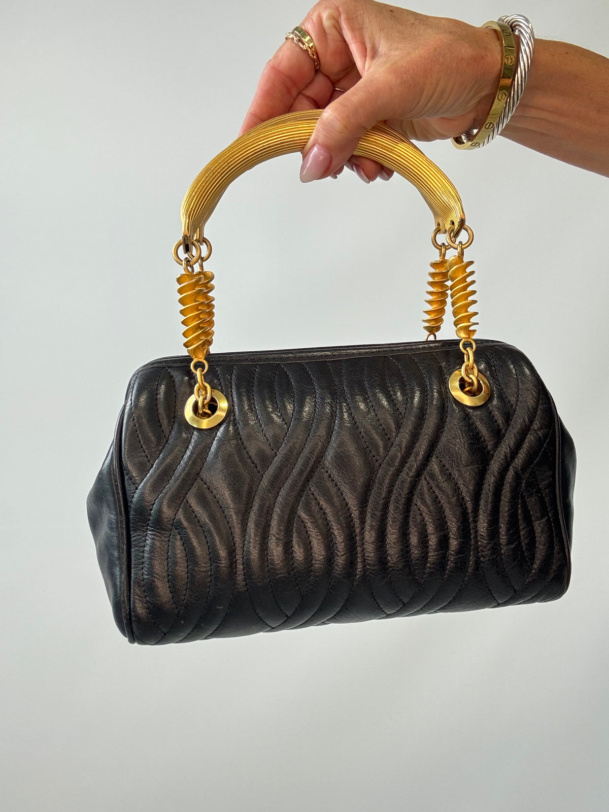 Fendi Quilted Black Leather Pasta Bag front of bag