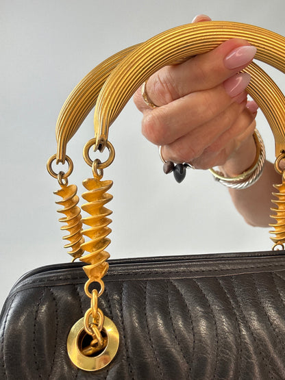 Fendi Quilted Black Leather Pasta Bag top handle left side