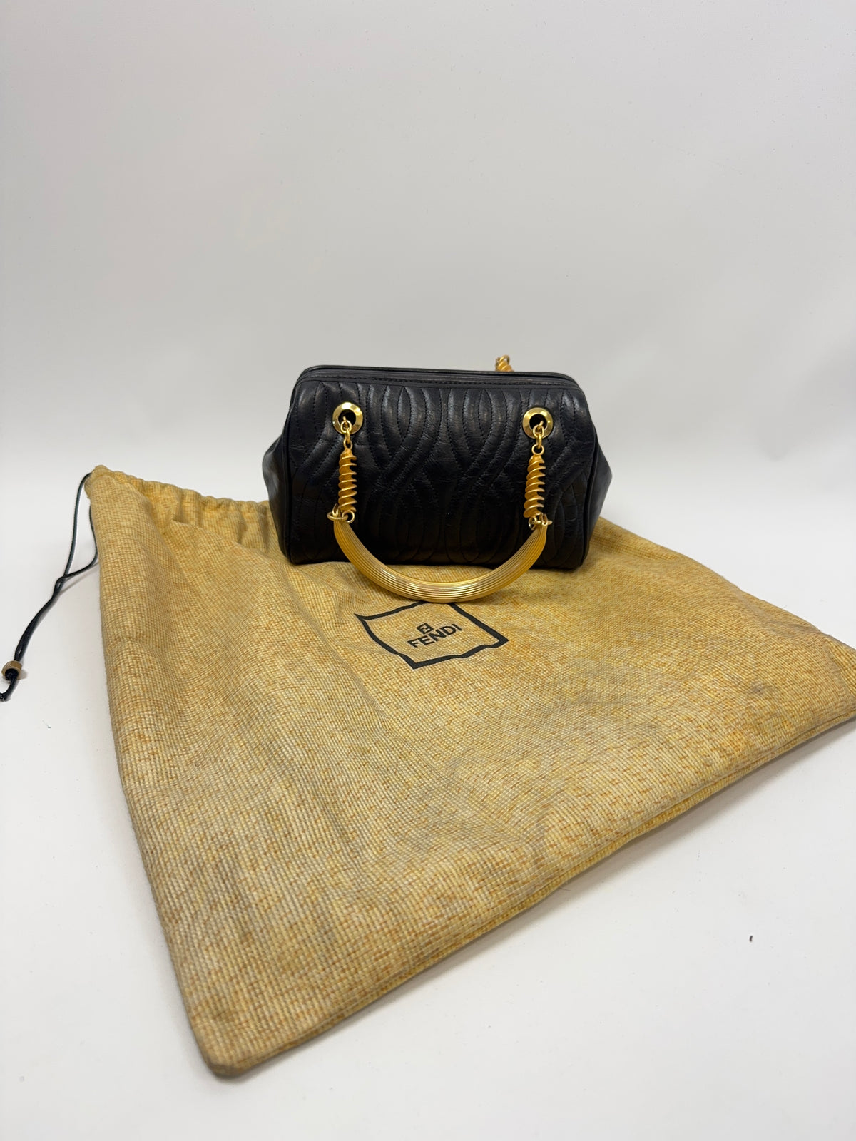 Fendi Quilted Black Leather Pasta Bag with dust bag
