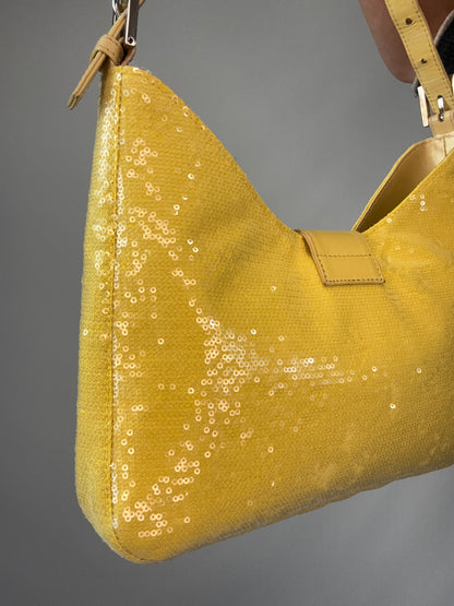 Fendi Yellow Sequin Mamma Baguette back left side view