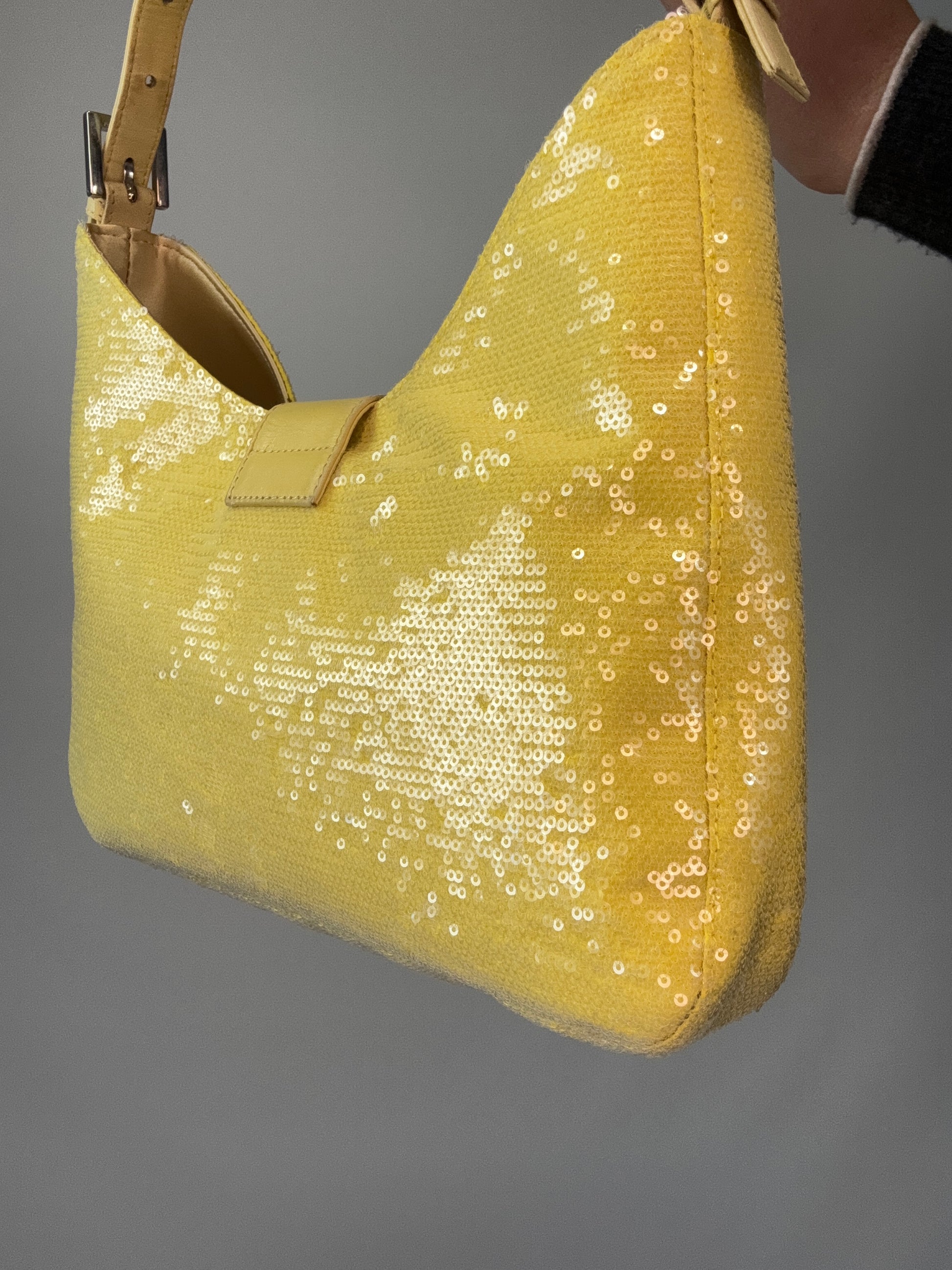 Fendi Yellow Sequin Mamma Baguette back right side view