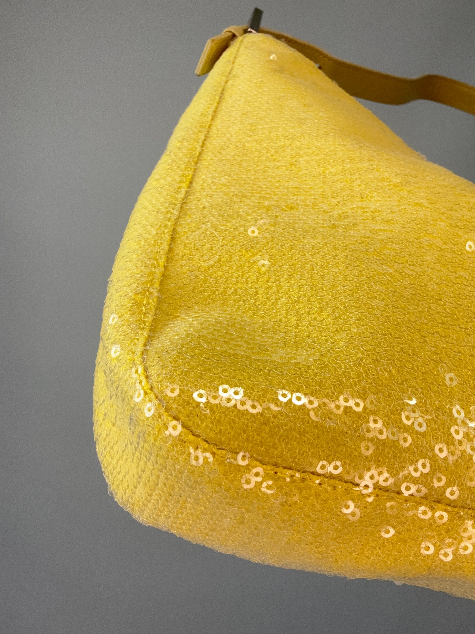 Fendi Yellow Sequin Mamma Baguette front left bottom corner