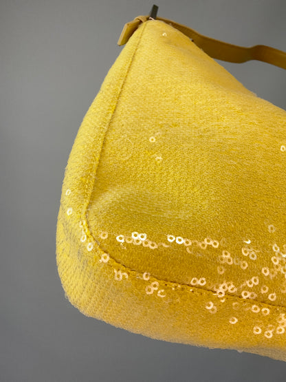 Fendi Yellow Sequin Mamma Baguette front left bottom corner