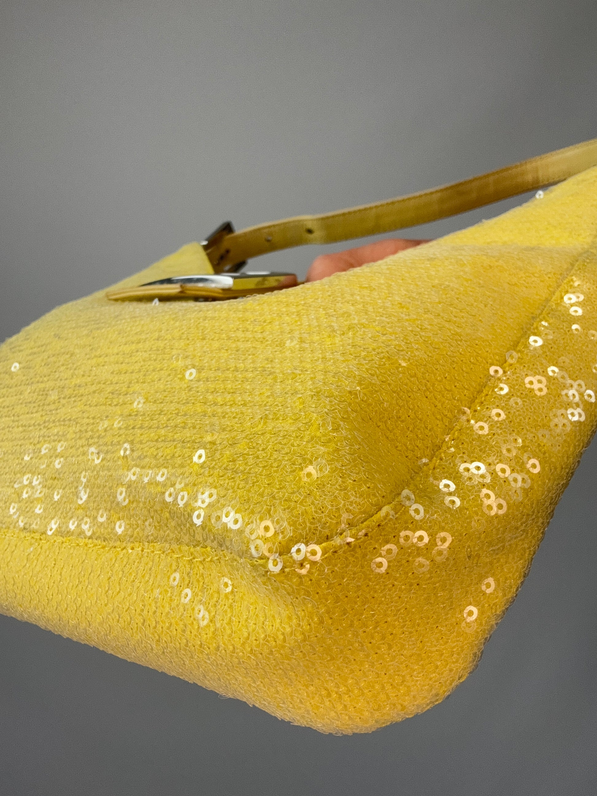 Fendi Yellow Sequin Mamma Baguette front right bottom corner