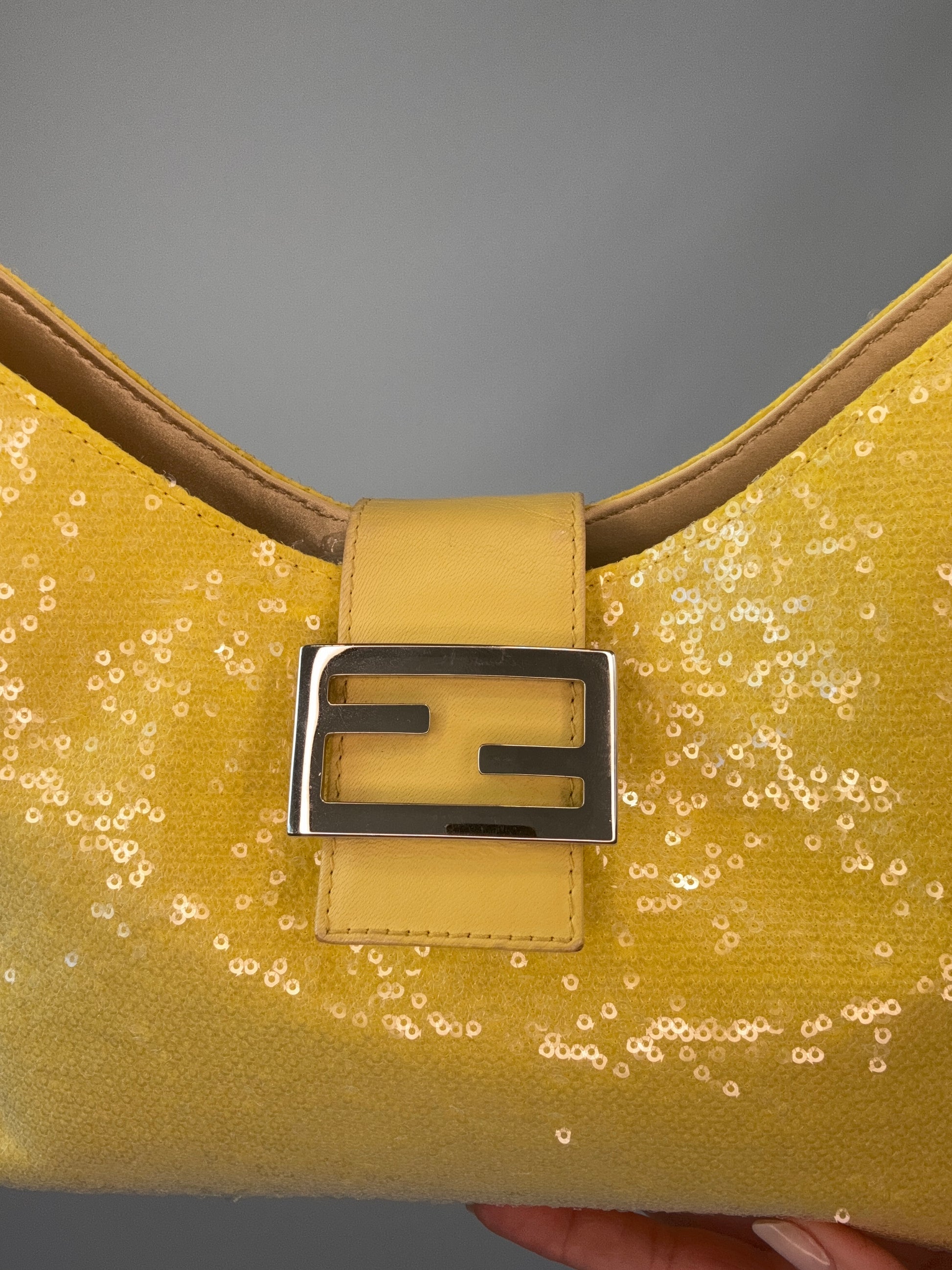 Fendi Yellow Sequin Mamma Baguette logo closure