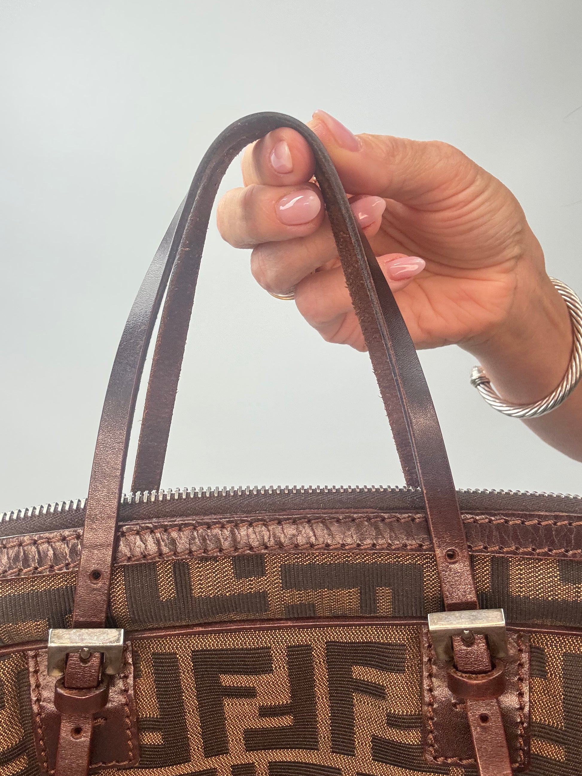 Fendi Zucca Boston Bag top handle back