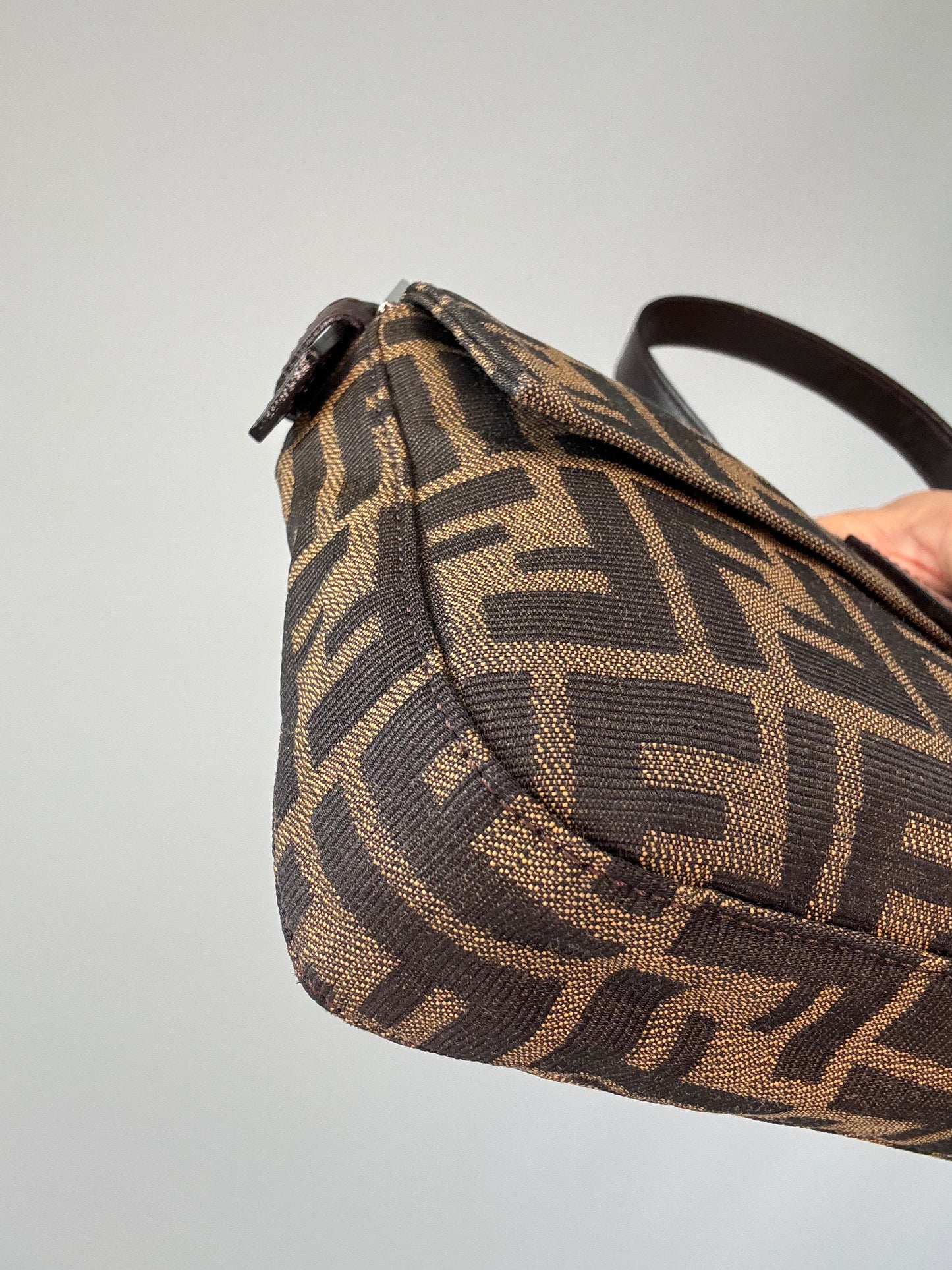 Fendi Zucca Baguette - Vintage 1999 front left bottom corner