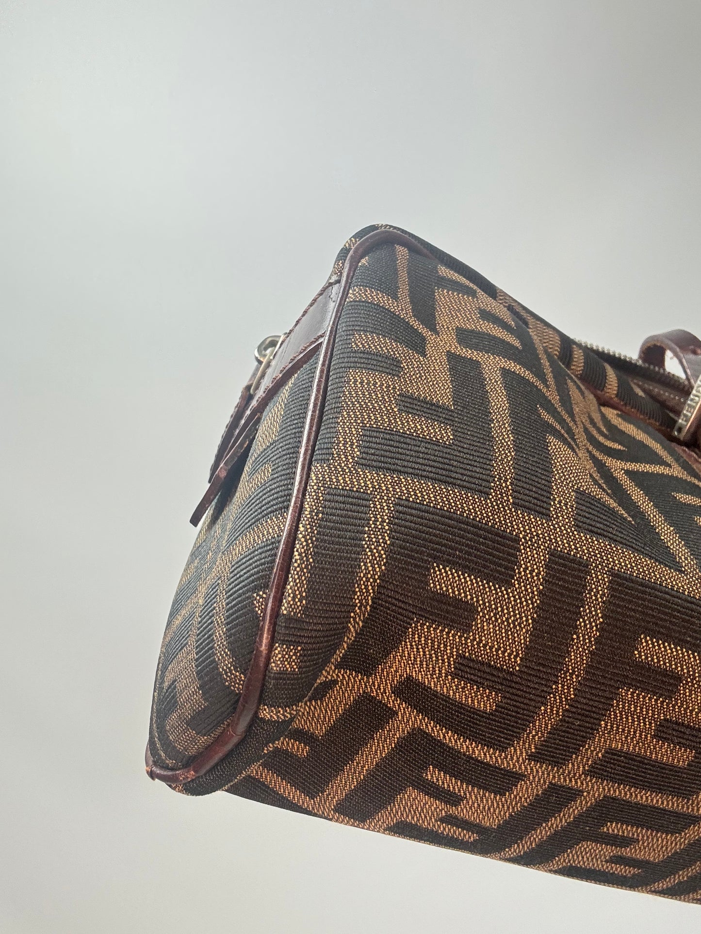 Fendi Zucca Boston Bag back left bottom corner