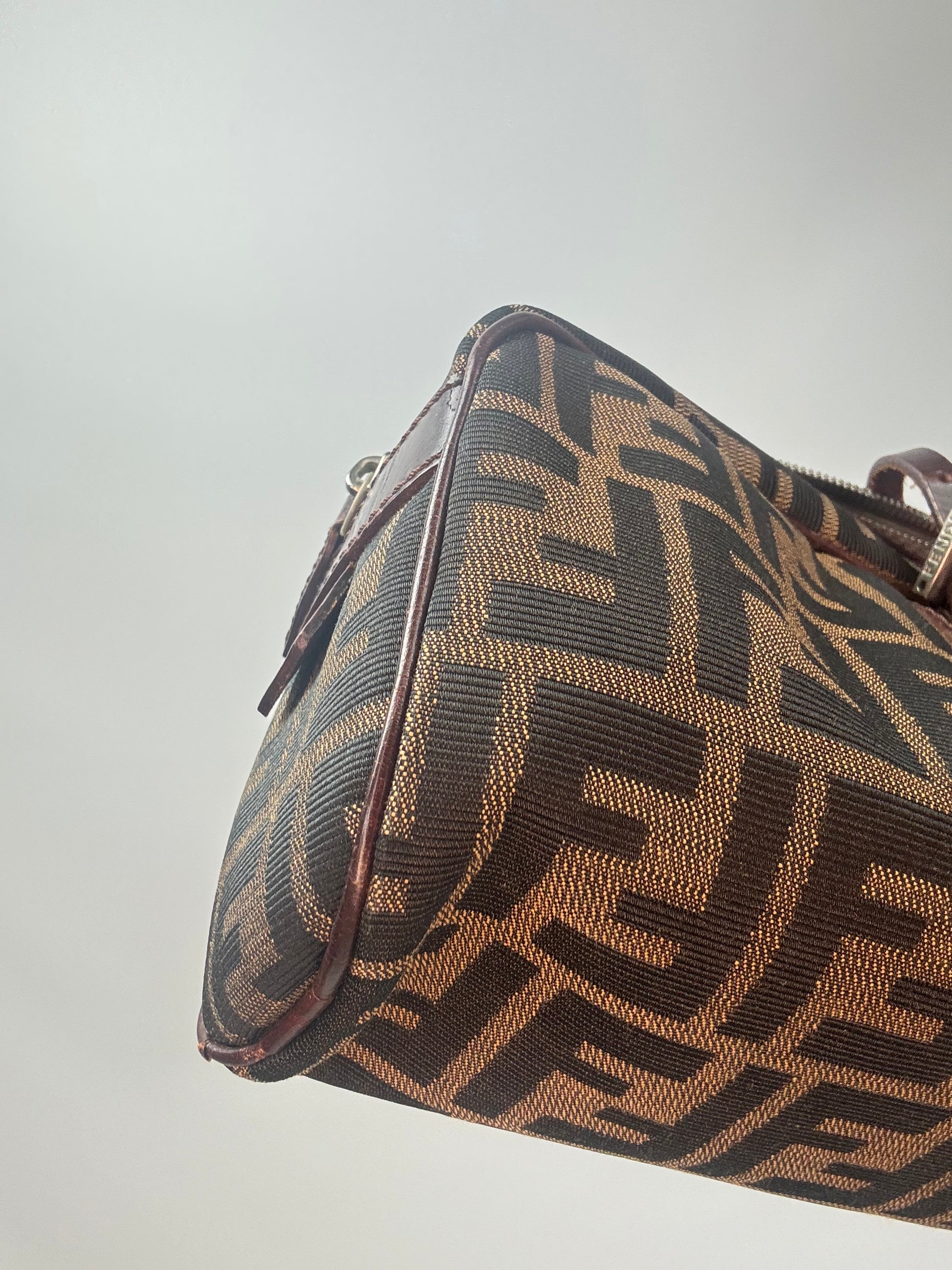Fendi Zucca Boston Bag back left bottom corner