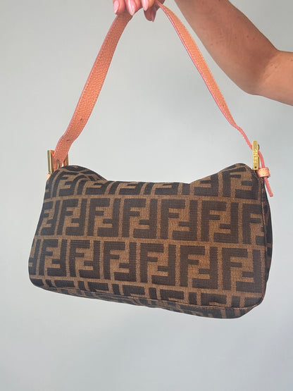 Fendi Zucca Crystal Enamel Floral Baguette back of handbag